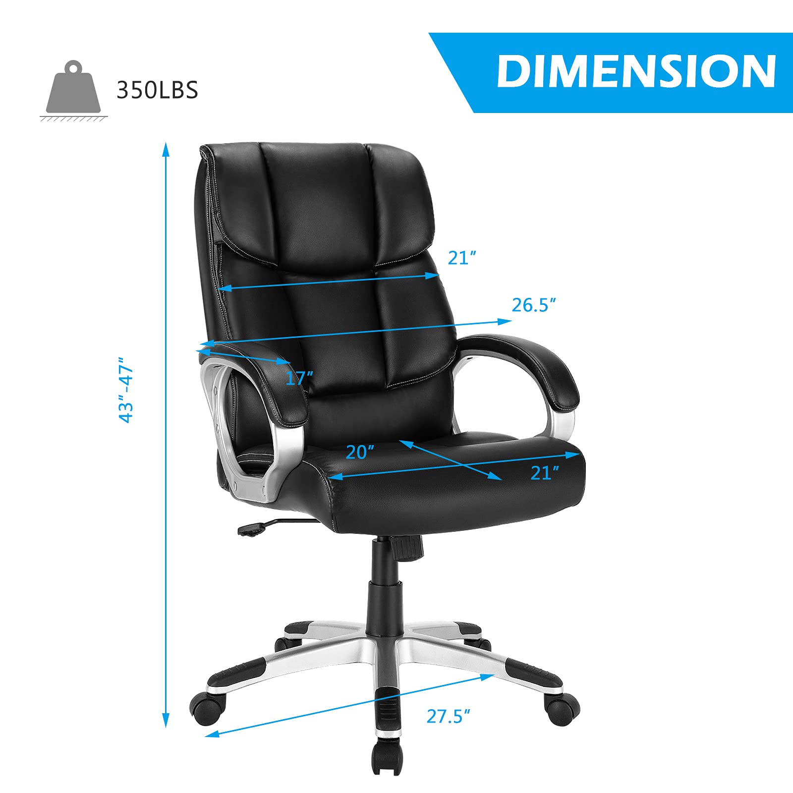 Executive Office Chair, Leather High Back Managerial Chair, Big and Tall Desk Chair with Soft Padded Armrest