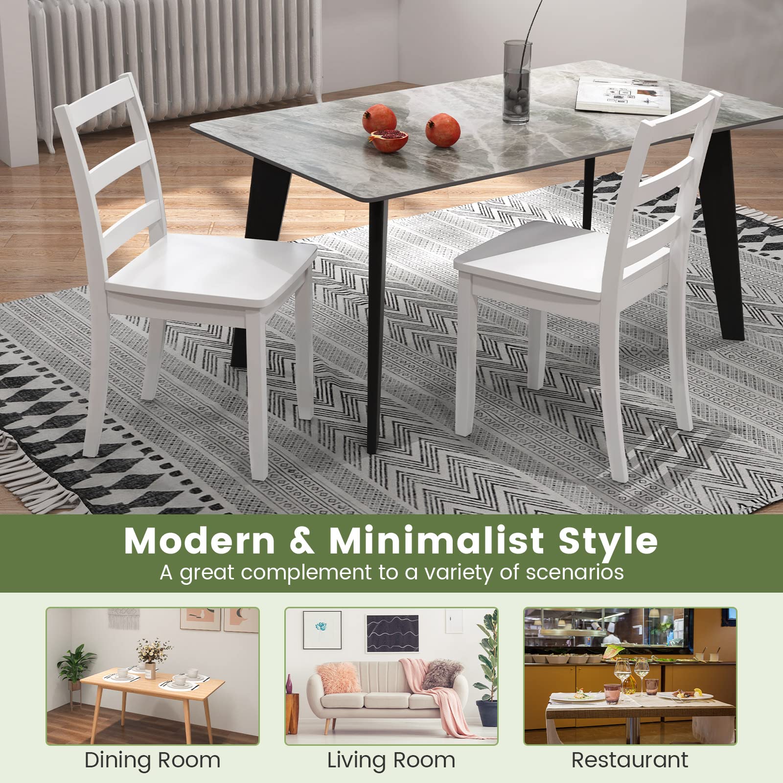 Wood Dining Chairs Set of 2/4 with Solid Rubber Wood Legs, Non-Slip Foot Pads
