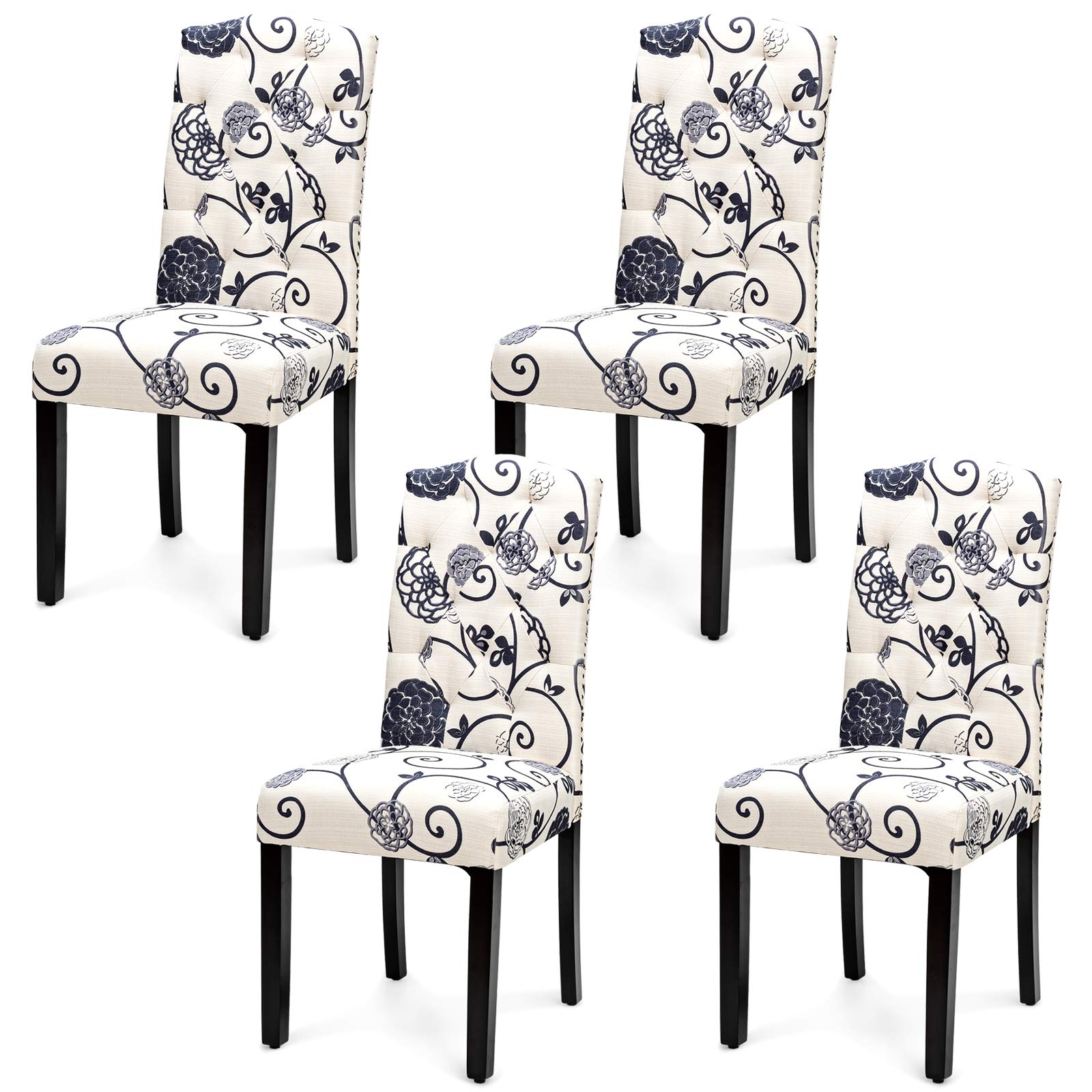 Set of 2/4 Tufted Fabric Dining Chairs with Padded Seat and Tall Backrest