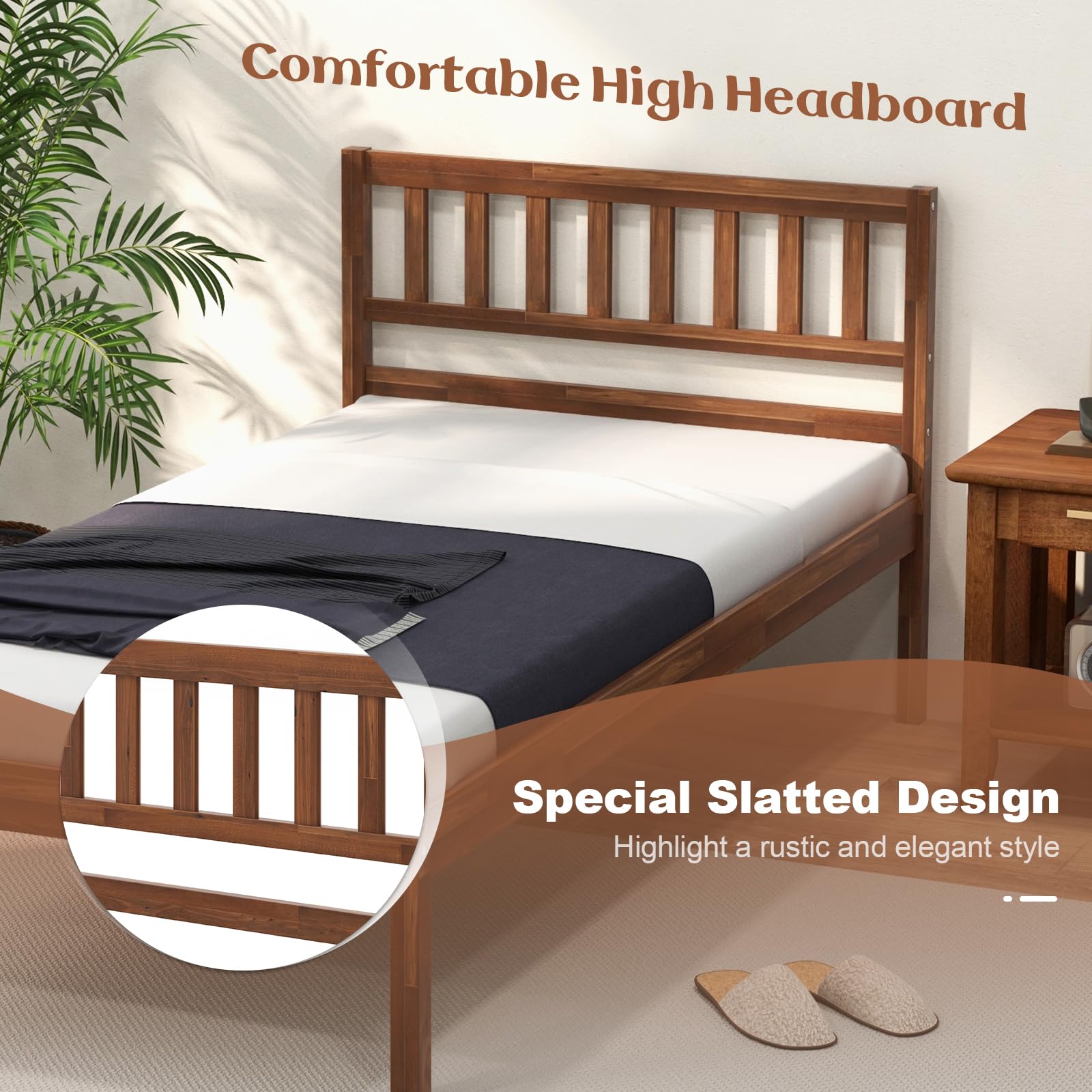 Wood Platform Bed Frame with Headboard