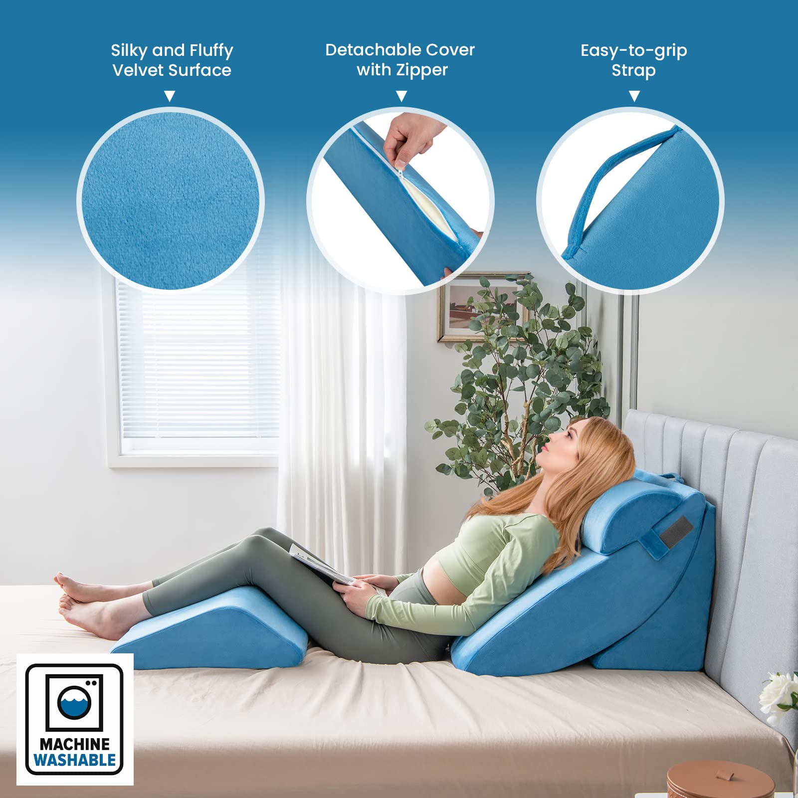 4 PCS Wedge Pillow Set, Adjustable Memory Foam Incline Pillows with Removable & Washable Cover