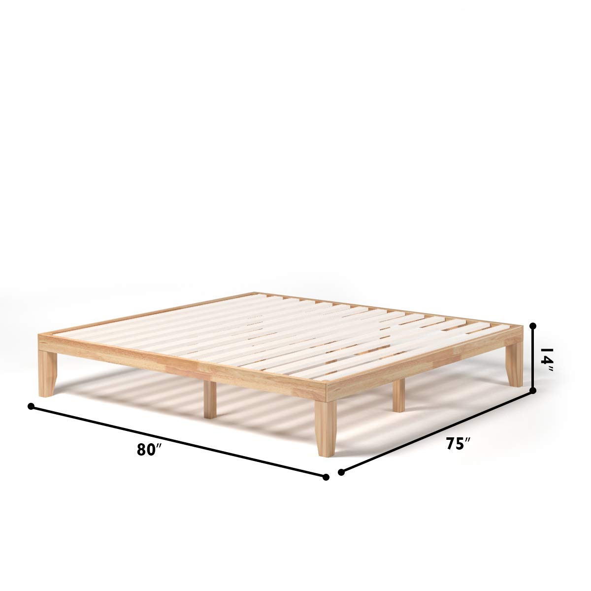 14 Inches Wood Platform Bed Frame, Solid Wood Mattress Foundation with Rubber Wood Frame