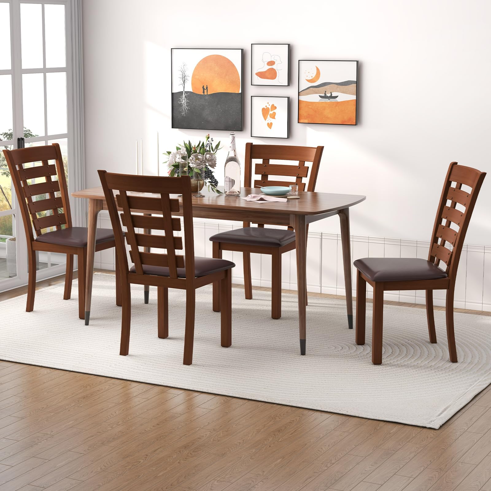 Wood Dining Chairs Set of 2/4, Farmhouse High Back PU Leather Dining Room Chair