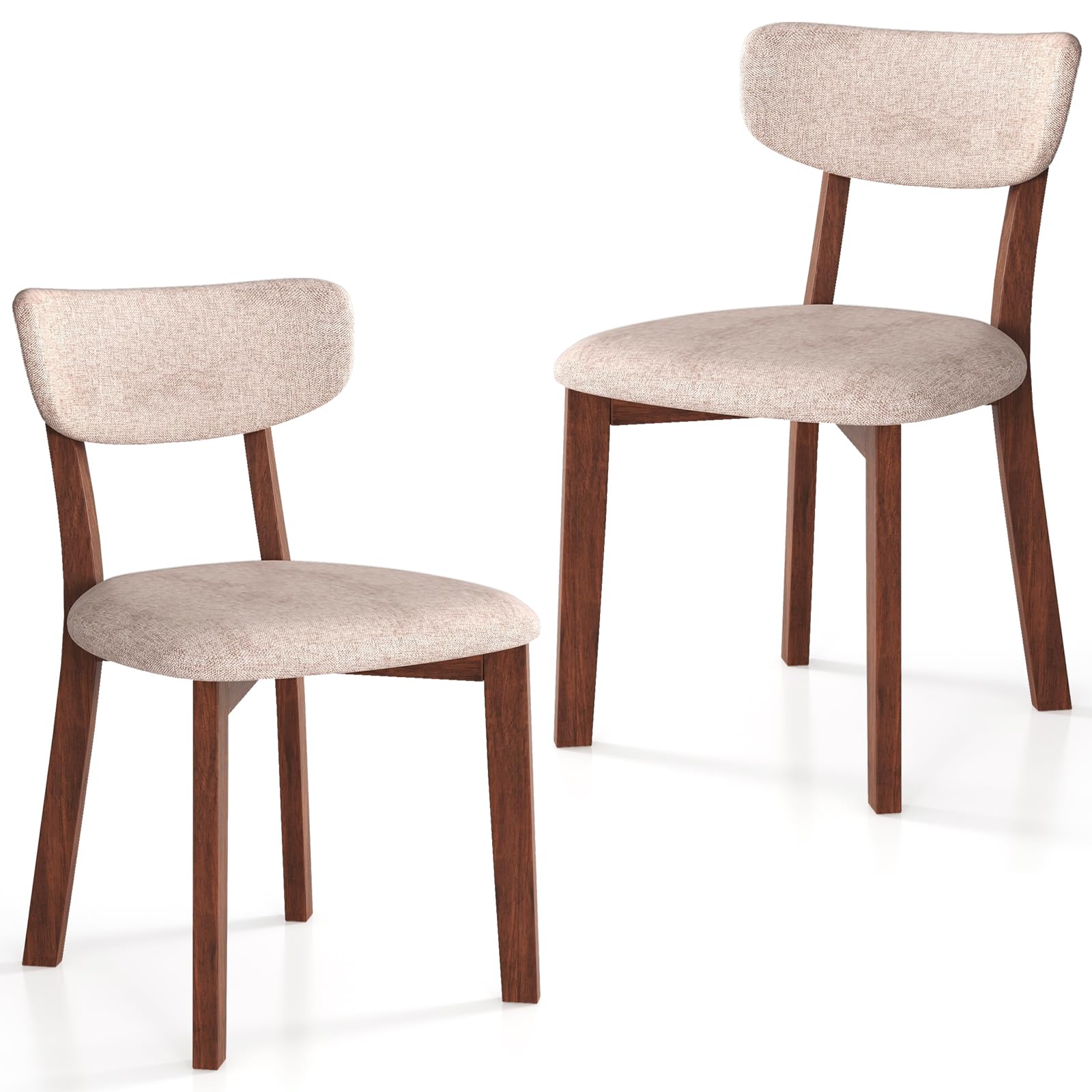 Dining Chairs Set of 2/4, Upholstered Mid-Back Kitchen Chairs with Solid Rubber Wood Frame, Curved Backrest & Padded Seat Cushion