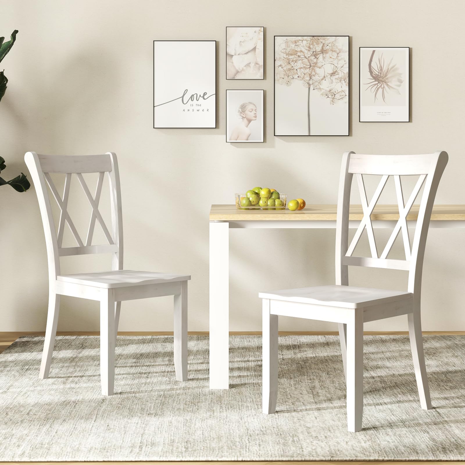 Set of 2/4 Dining Chairs, Rubber Wood Dining Room Chair, Farmhouse Dining Side Chairs