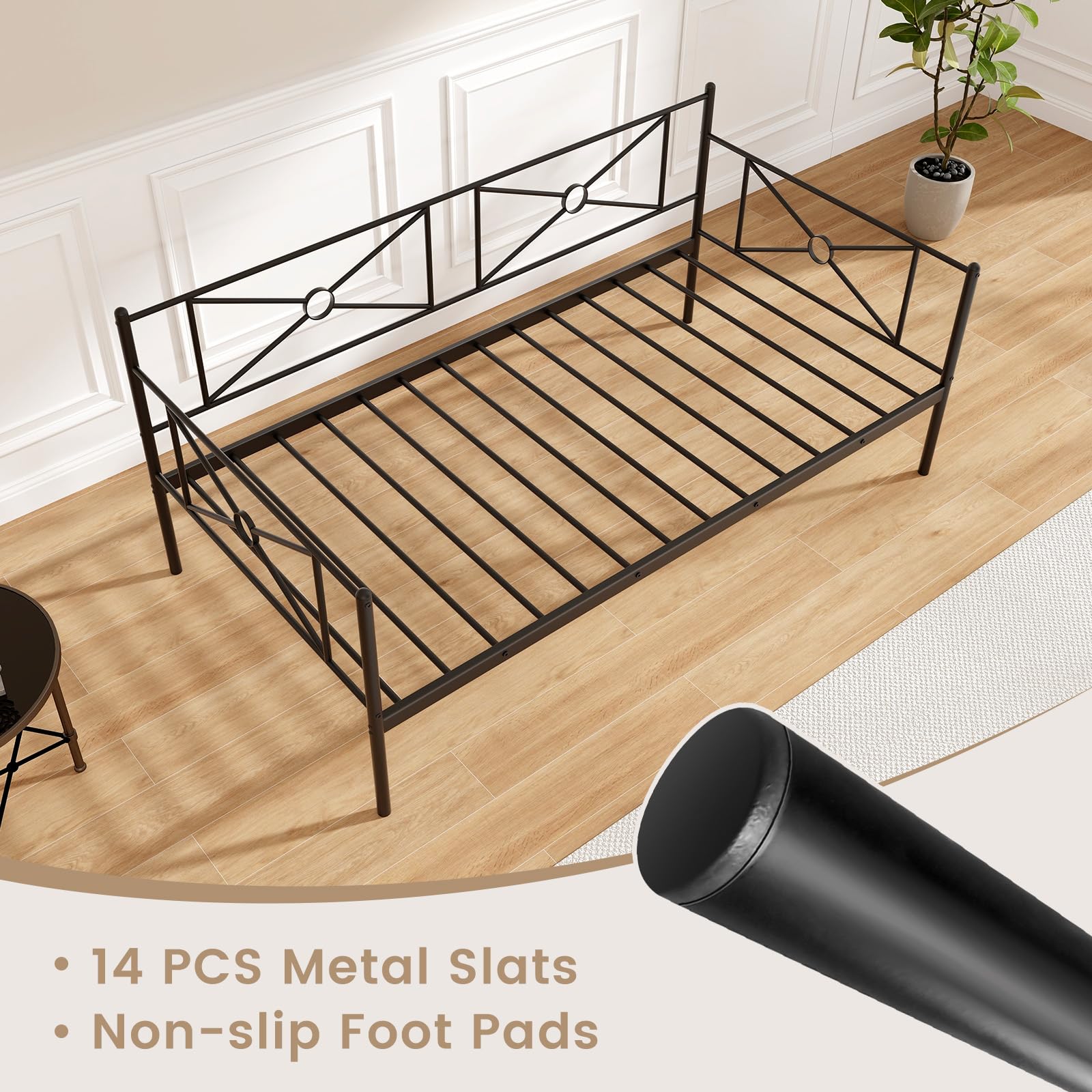 Twin Size Metal Daybed, Multifunctional Sofa Guest Bed with Headboard
