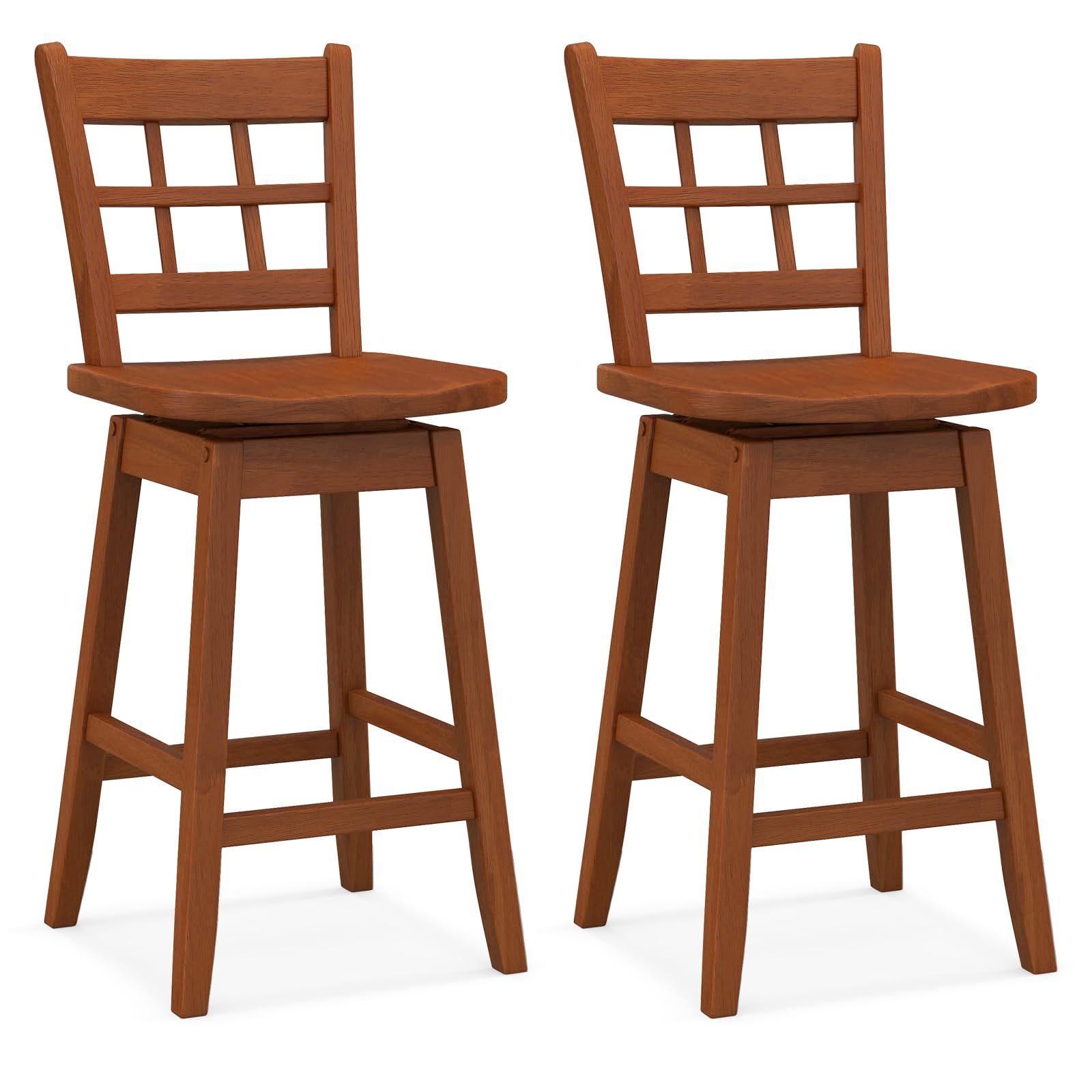 24.5" Bar Stools Set of 2/4, Farmhouse Swivel Barstools with 6-Grid Hollow Back & Ergonomic Contoured Seat, Footrest