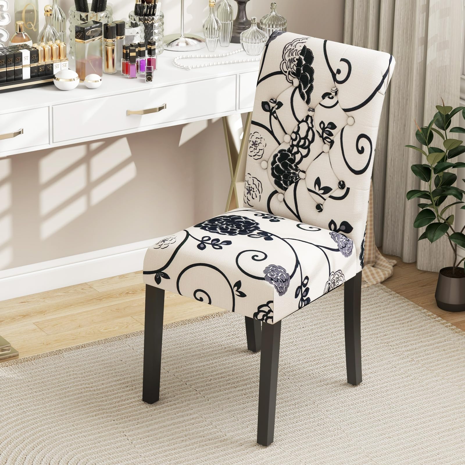 Upholstered Accent Dining Chairs Set of 2/4 with Adjustable Anti-Slip Foot Pads, High Back, Sturdy Wood Legs