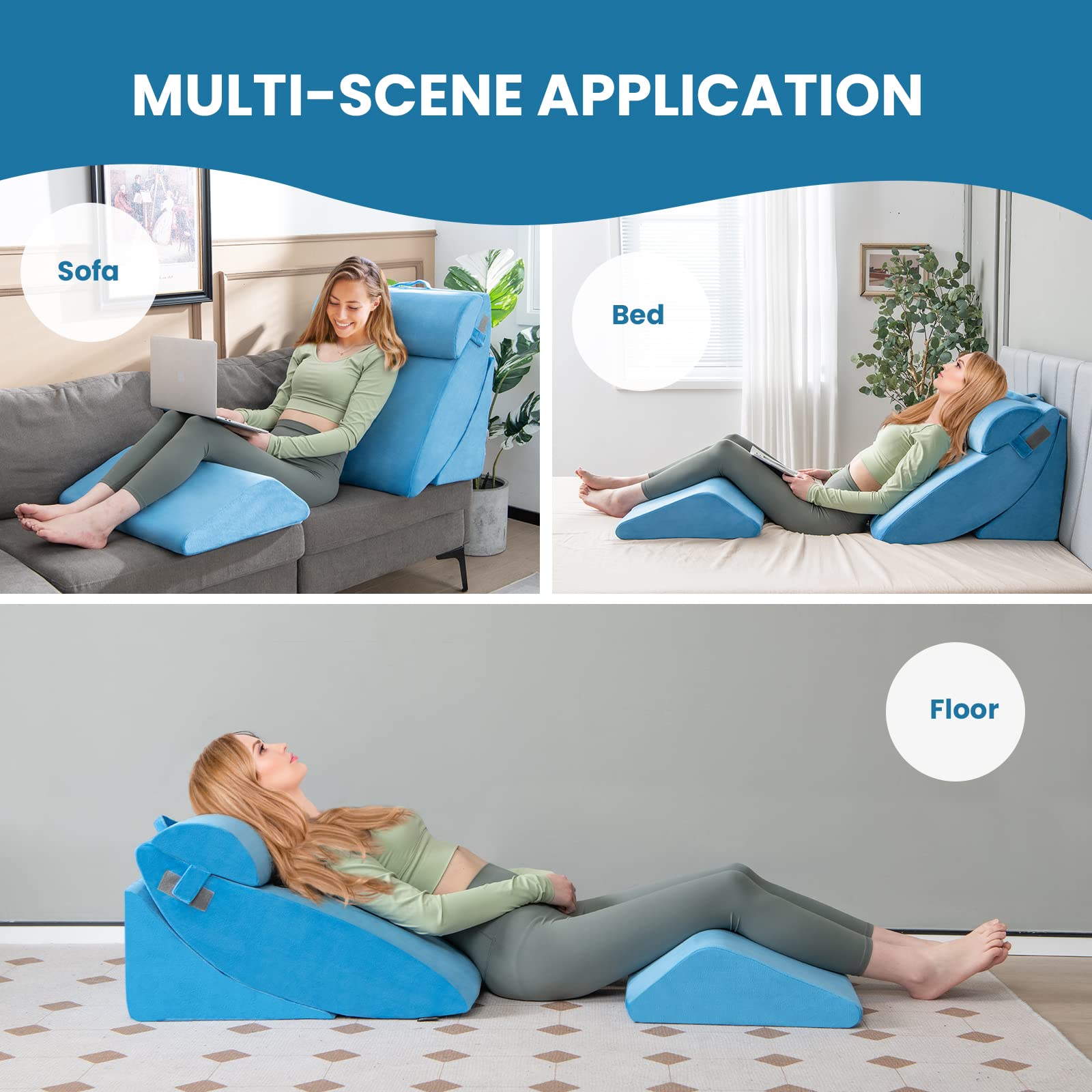 4 PCS Wedge Pillow Set, Adjustable Memory Foam Incline Pillows with Removable & Washable Cover