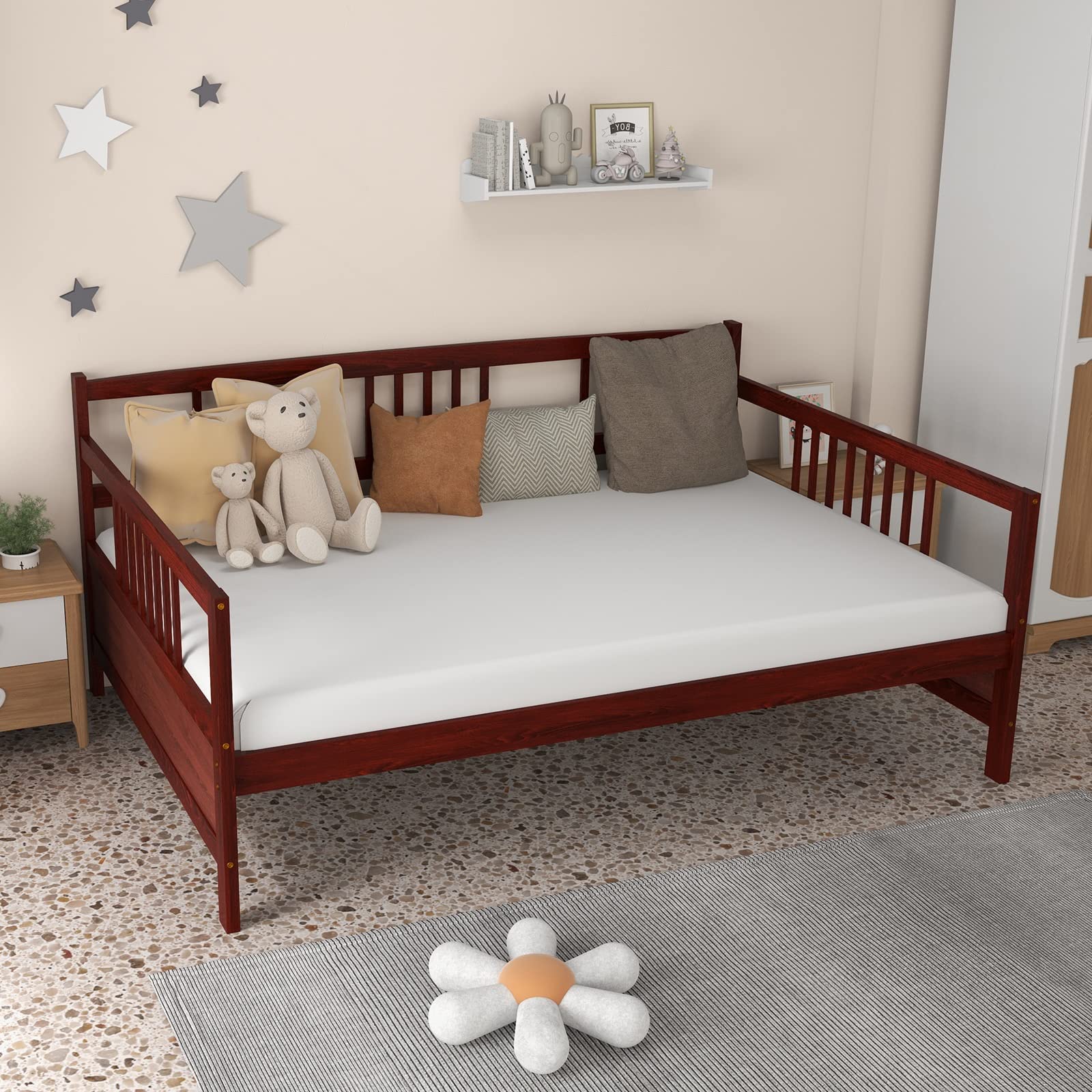 Full Size Wood Daybed with Wooden Slats Support