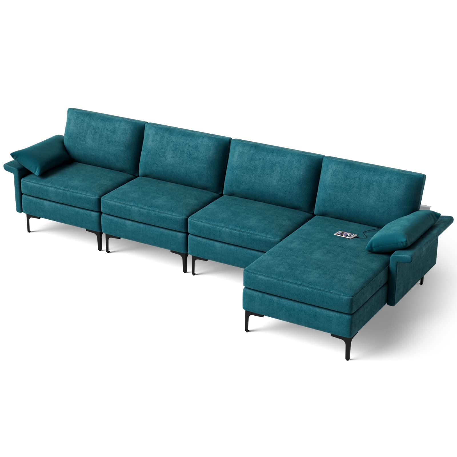 130.5 Inch Extra Large Convertible Sectional Sofa with Reversible Chaise Lounge, 3-Hole Outlets & 4 USB Ports