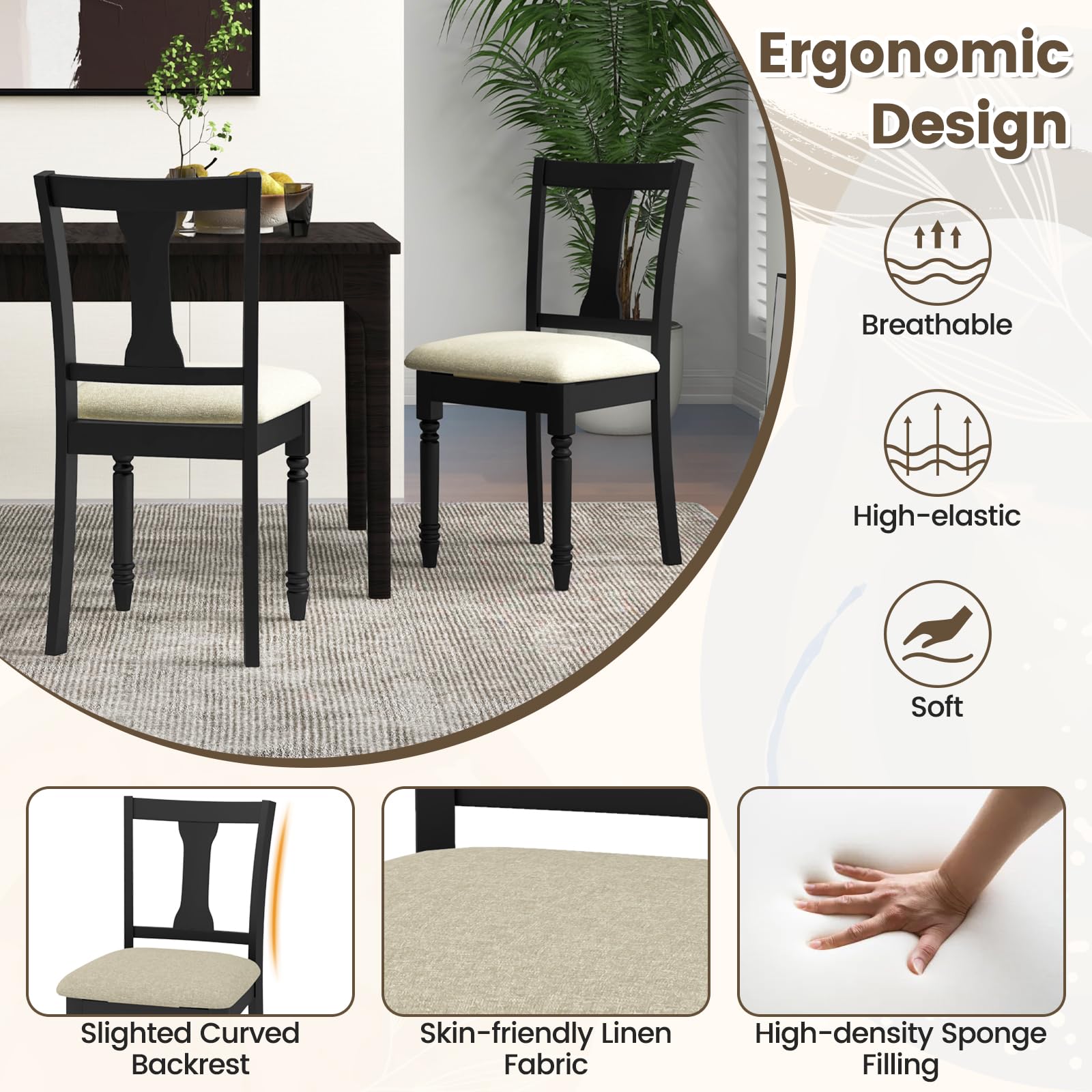 Wood Dining Chairs Set of 2/4 with Flip-up Storage Seat
