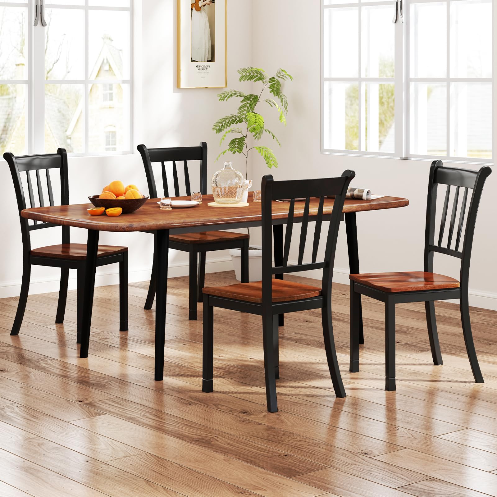 Set of 2/4 Wood Solid Rubber Wood Armless Dining Chairs with Non-Slip Foot Pads