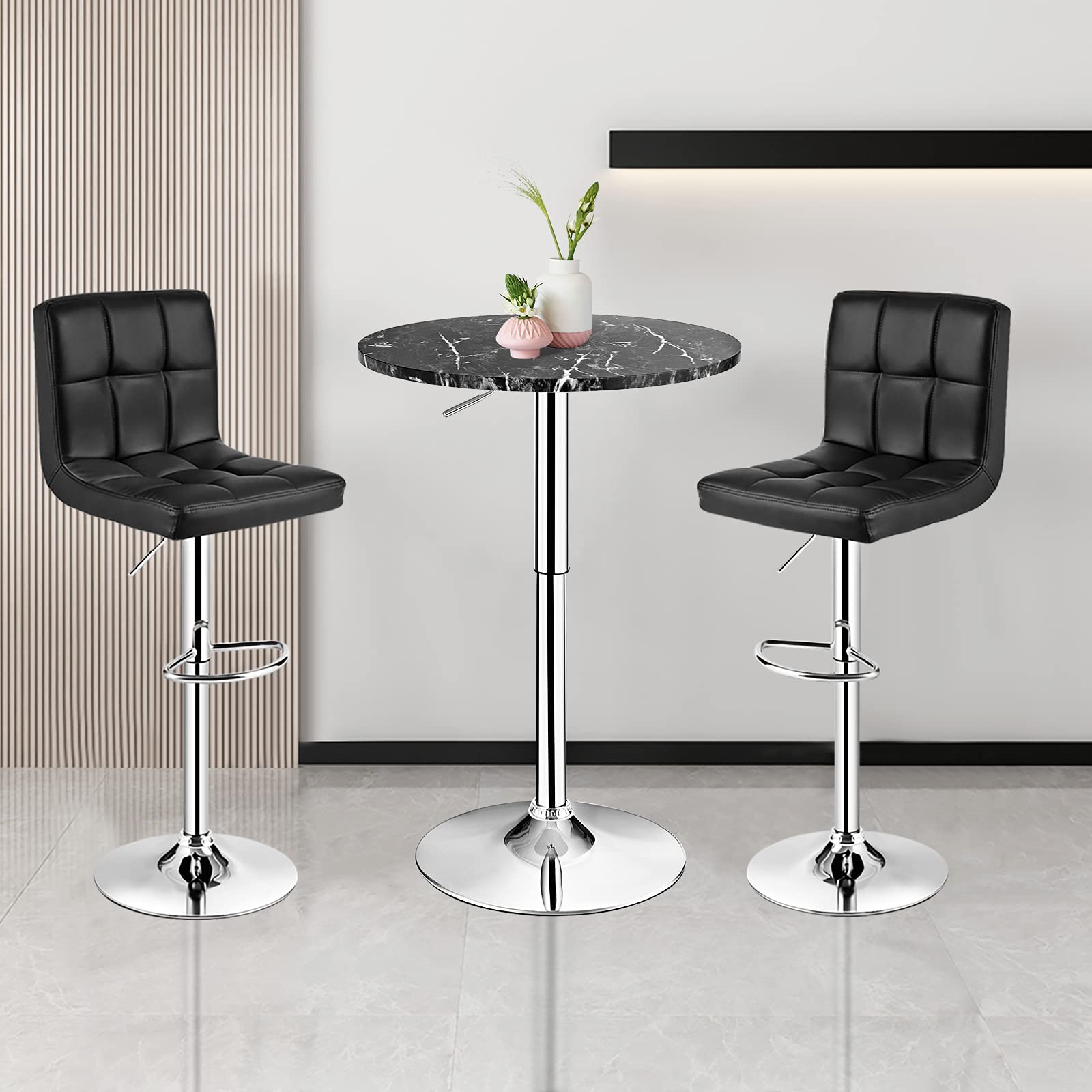 Round Pub Table Height Adjustable, 360&deg; Swivel Cocktail Pub Table with Sliver Leg and Base