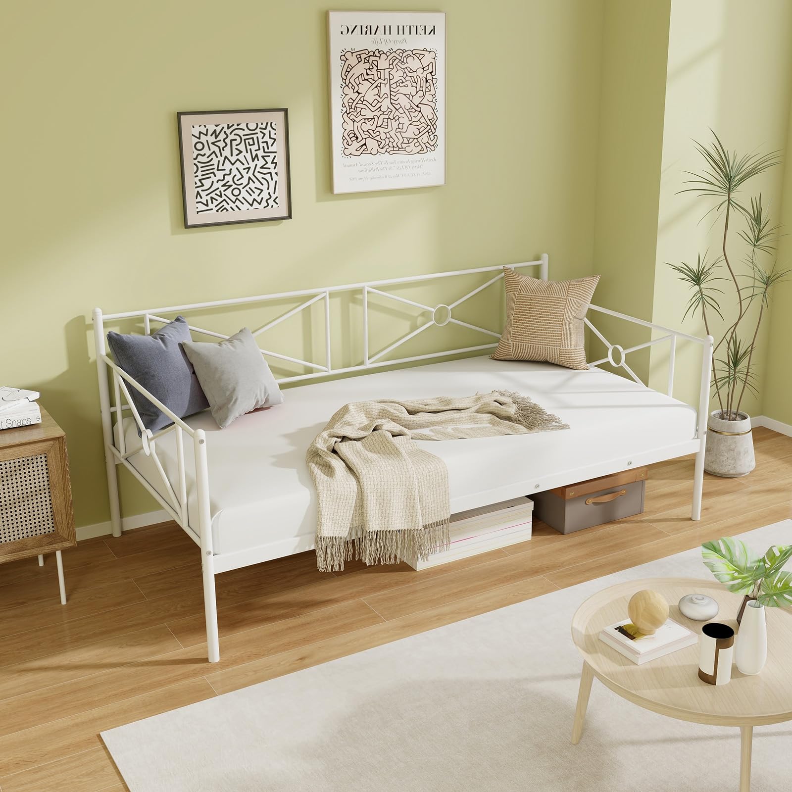 Twin Size Metal Daybed, Multifunctional Sofa Guest Bed with Headboard