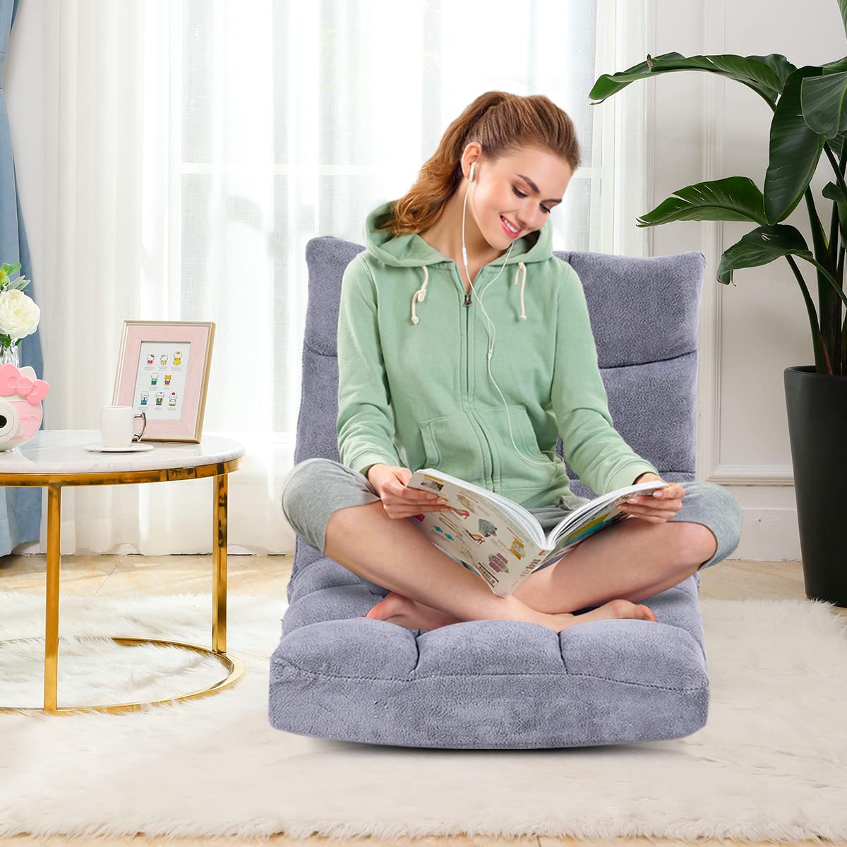 Floor Chairs for Adults - Floor Gaming Chair with Back Support, Coral Velvet, 14 Adjustable Position