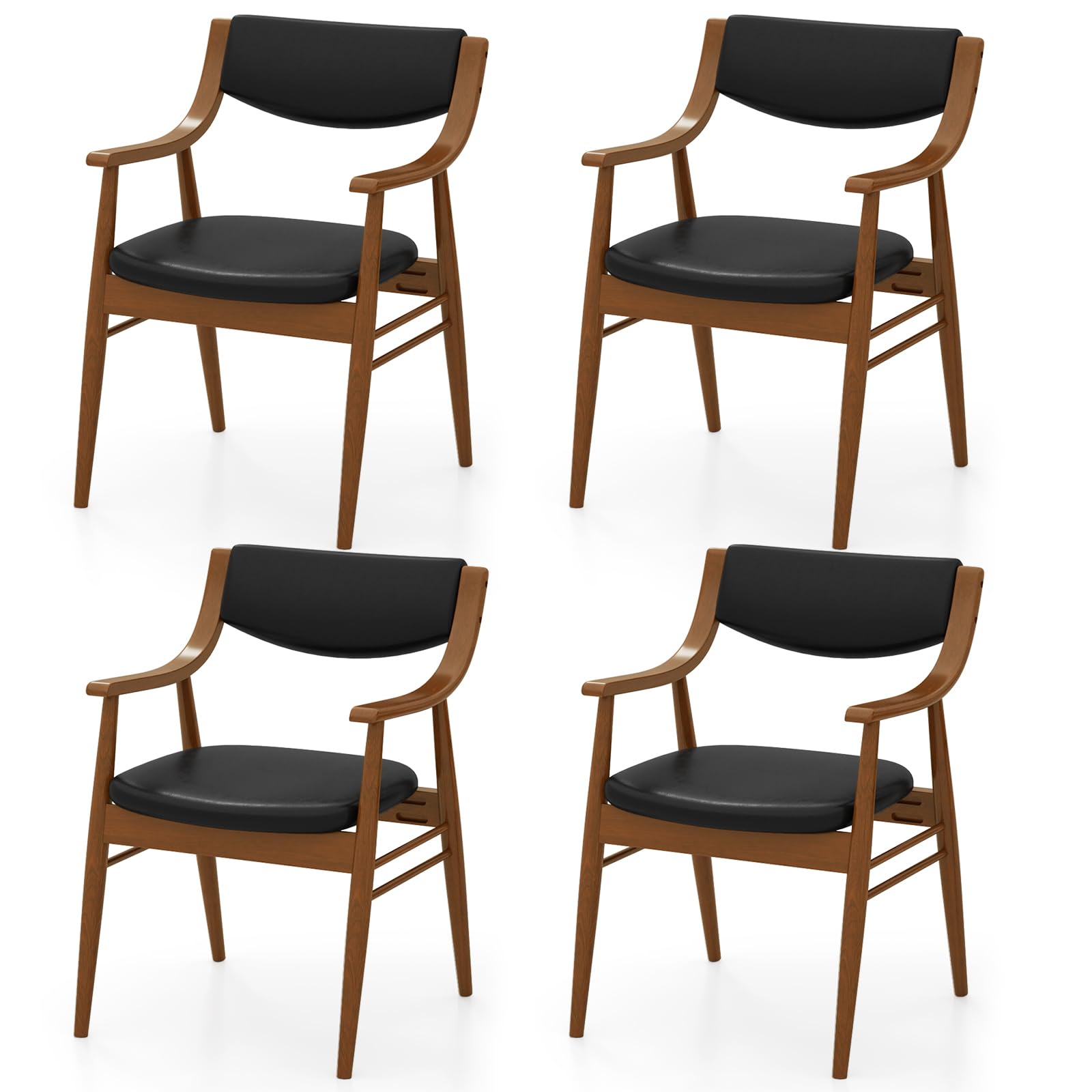Wooden Dining Chairs Set of 2/4, PU Leather Upholstered Kitchen Chairs w/Padded Seat & Back, Rubber Wood Frame