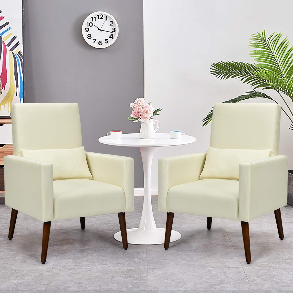 Upholstered Rocking Chair, Modern High Back Armchair, Comfortable Rocker with Fabric Padded Seat, Waist Pillow