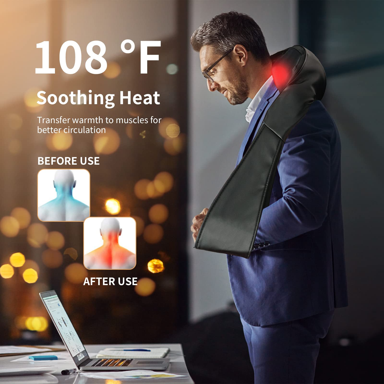 Shiatsu Neck Back and Shoulder Massager w/Heat, Deep Tissue 3D Kneading Massage Pillow