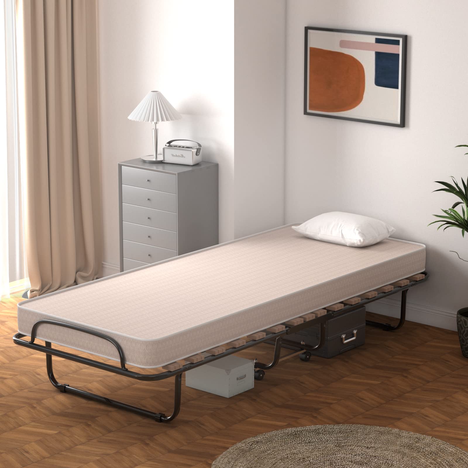 Portable Folding Rollaway Bed with Steel Frame & Memory Foam Mattress