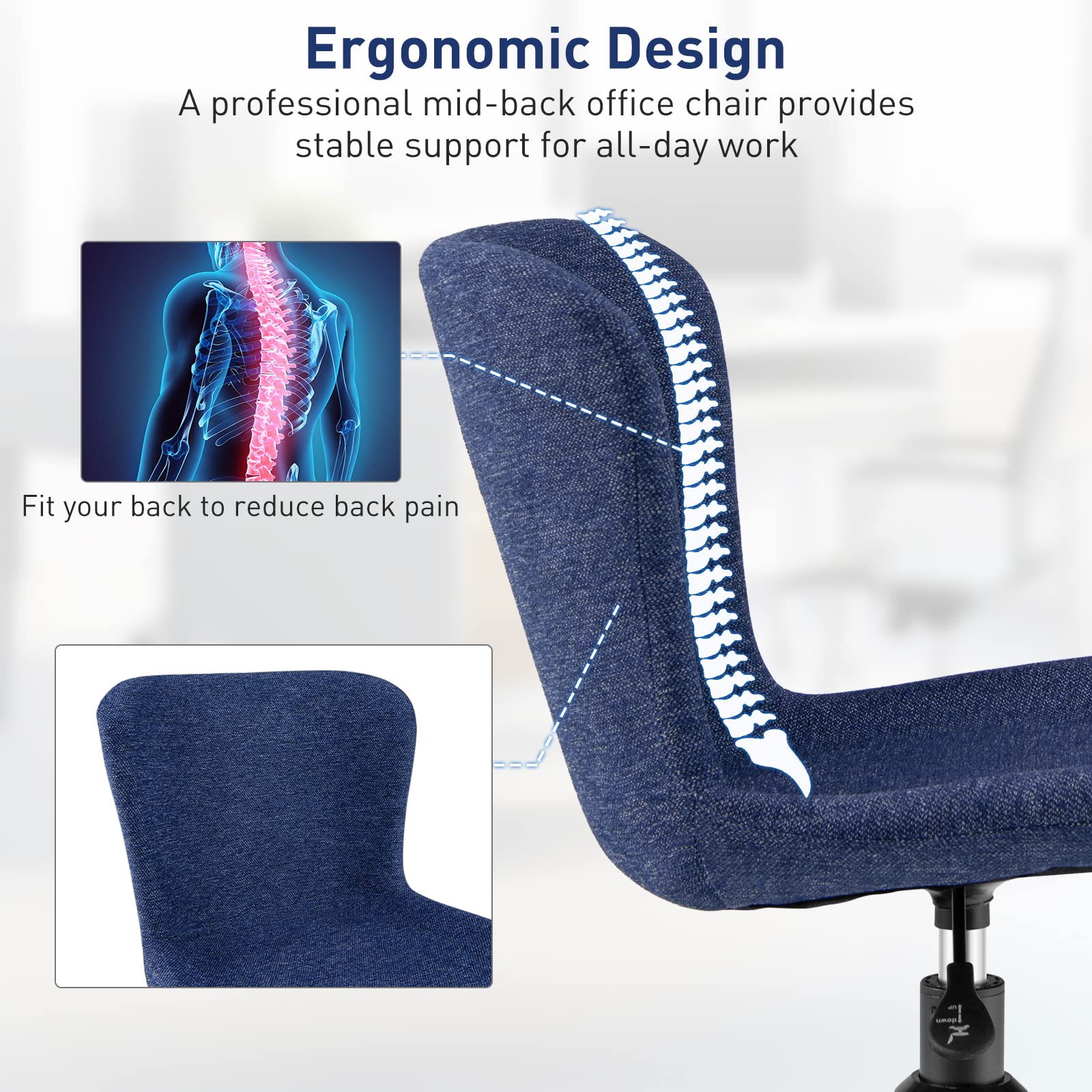 Home Office Chair with Wheels, Mid-Back Swivel Computer Chair