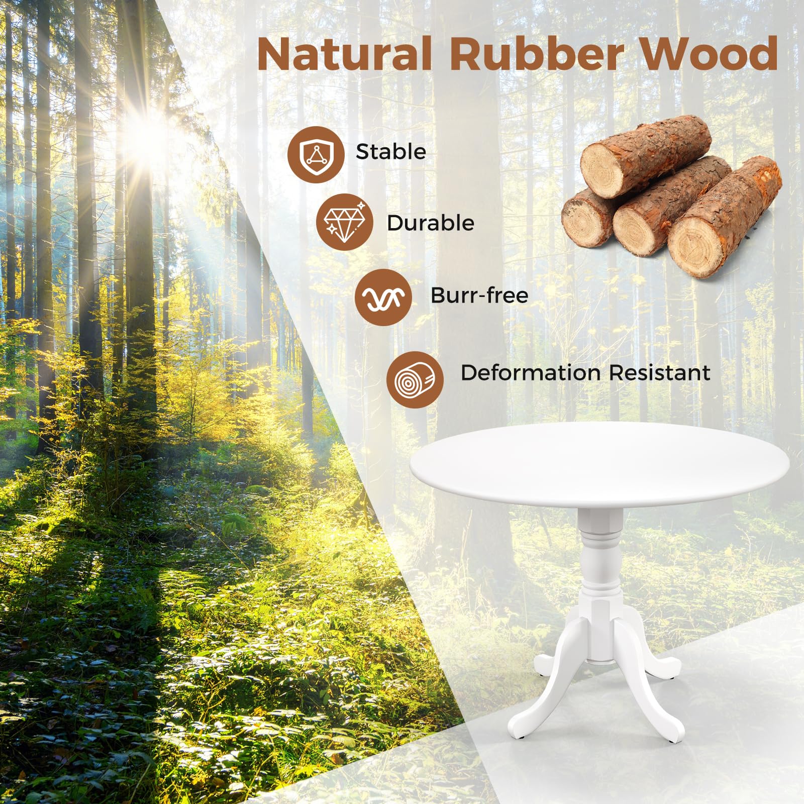 Wood Round Dining Table for 4 People with Round Tabletop & Curved Trestle Legs