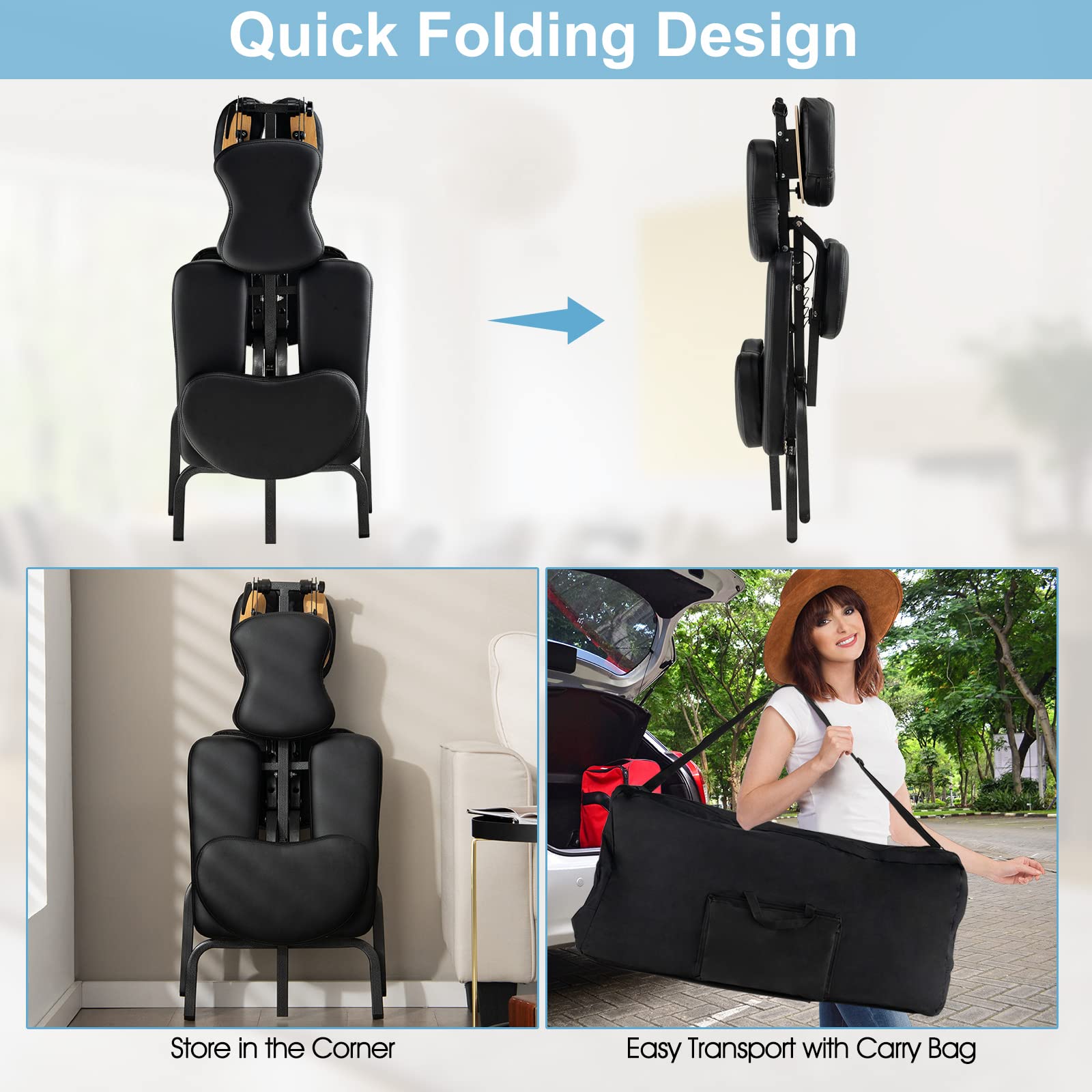 Portable Light Weight Massage Chair, Travel Massage Tattoo Spa Chair w/Carrying Bag