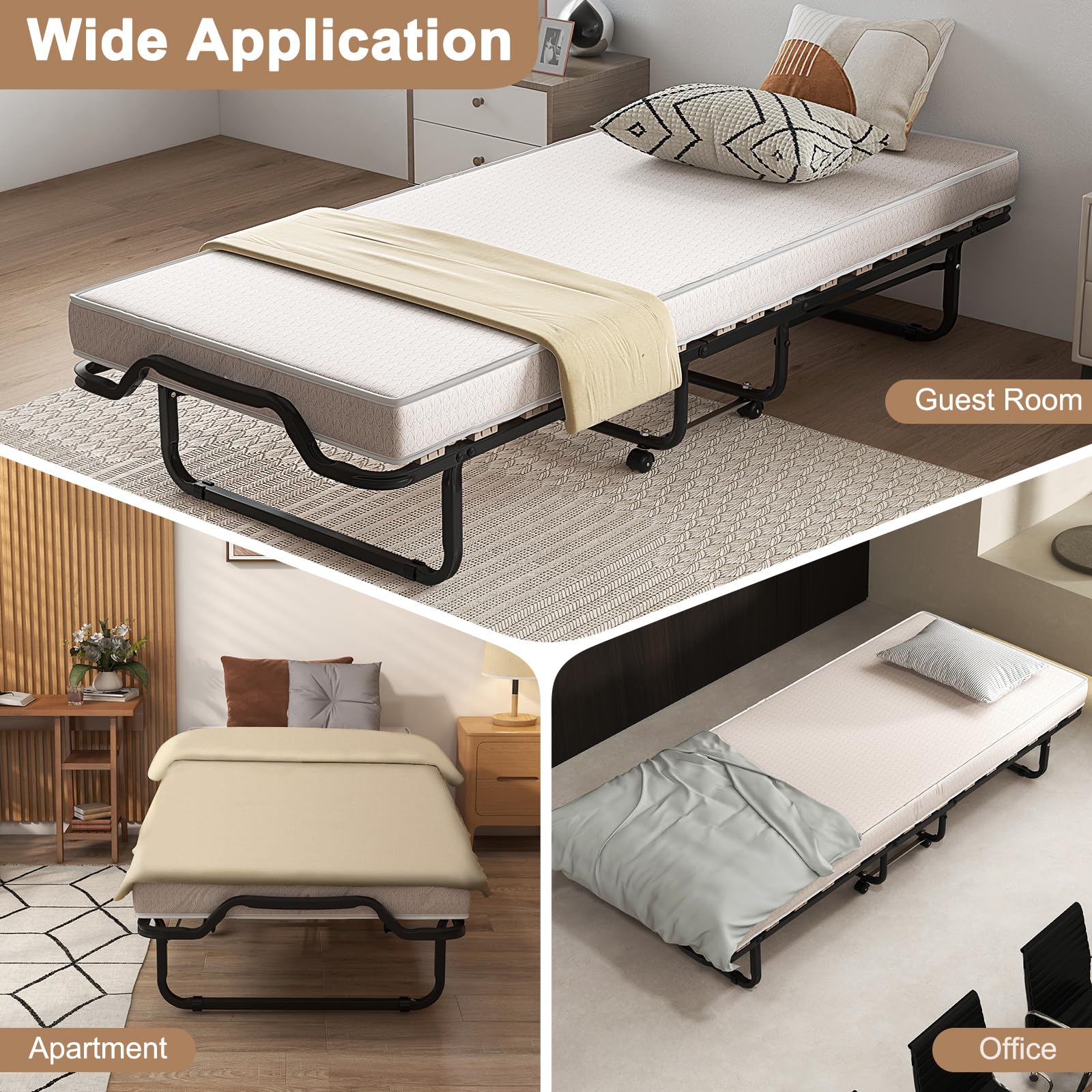 Twin Size Folding Rollaway Bed with Mattress for Adults