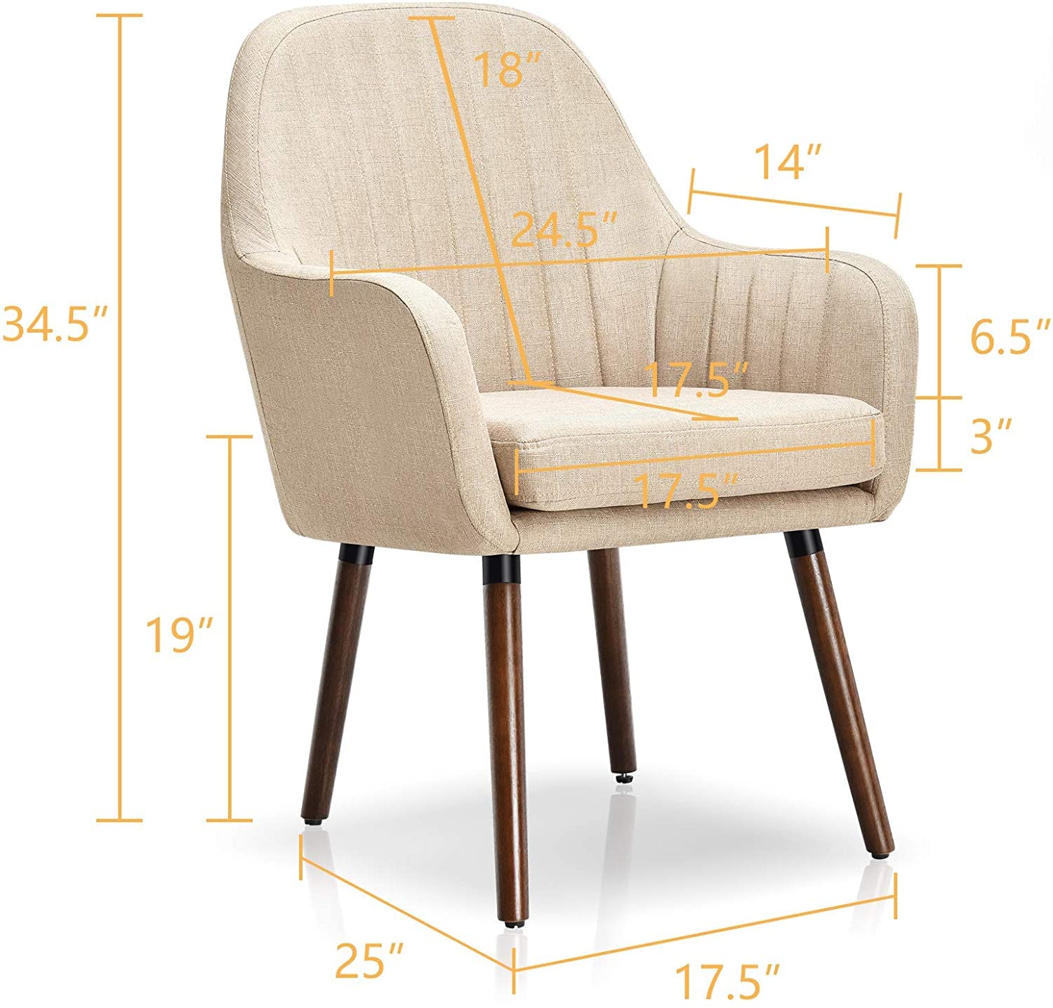 Set of 2/4 Fabric Dining Chairs, Accent Upholstered Arm Chair w/Wood Legs