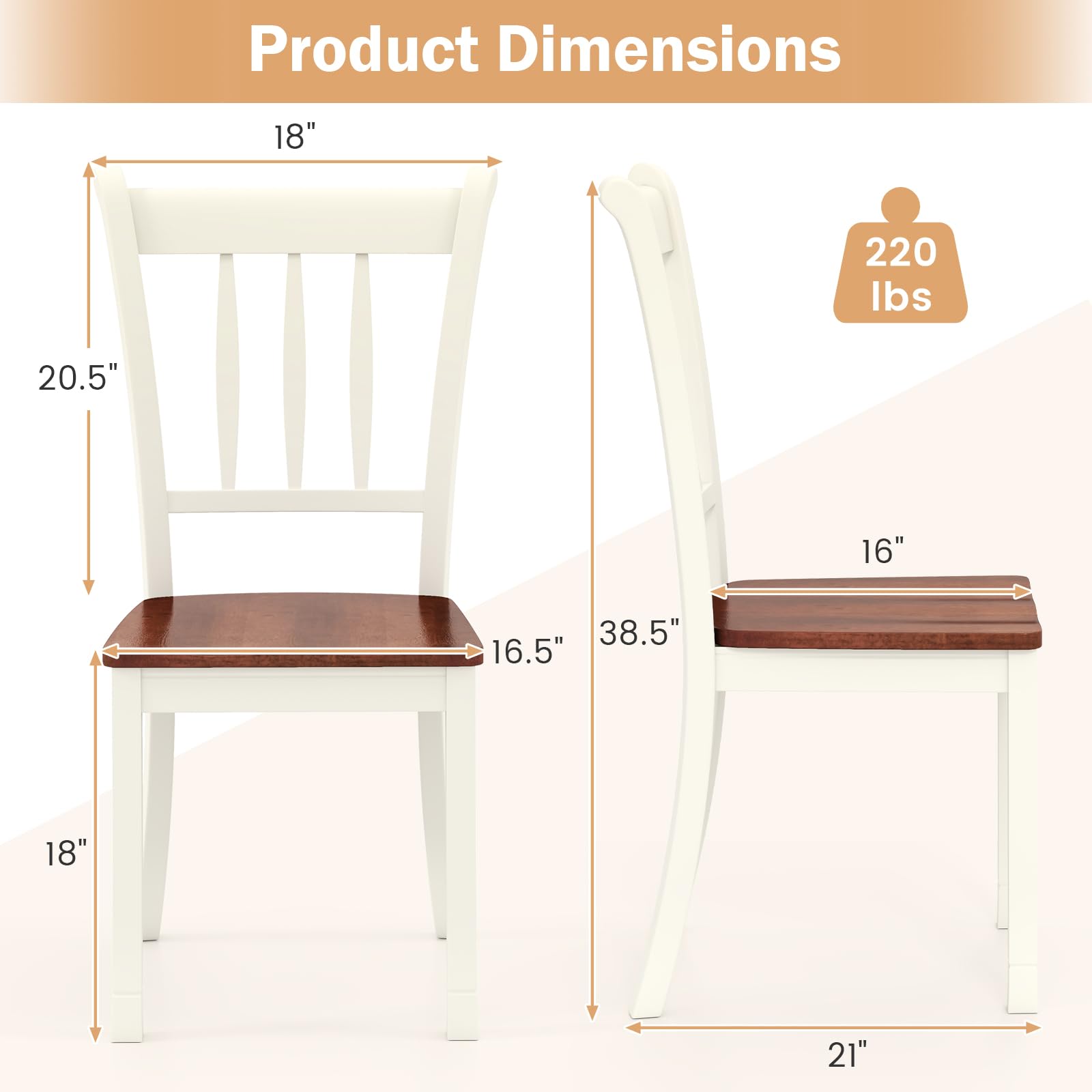 Set of 2/4 Wood Solid Rubber Wood Armless Dining Chairs with Non-Slip Foot Pads