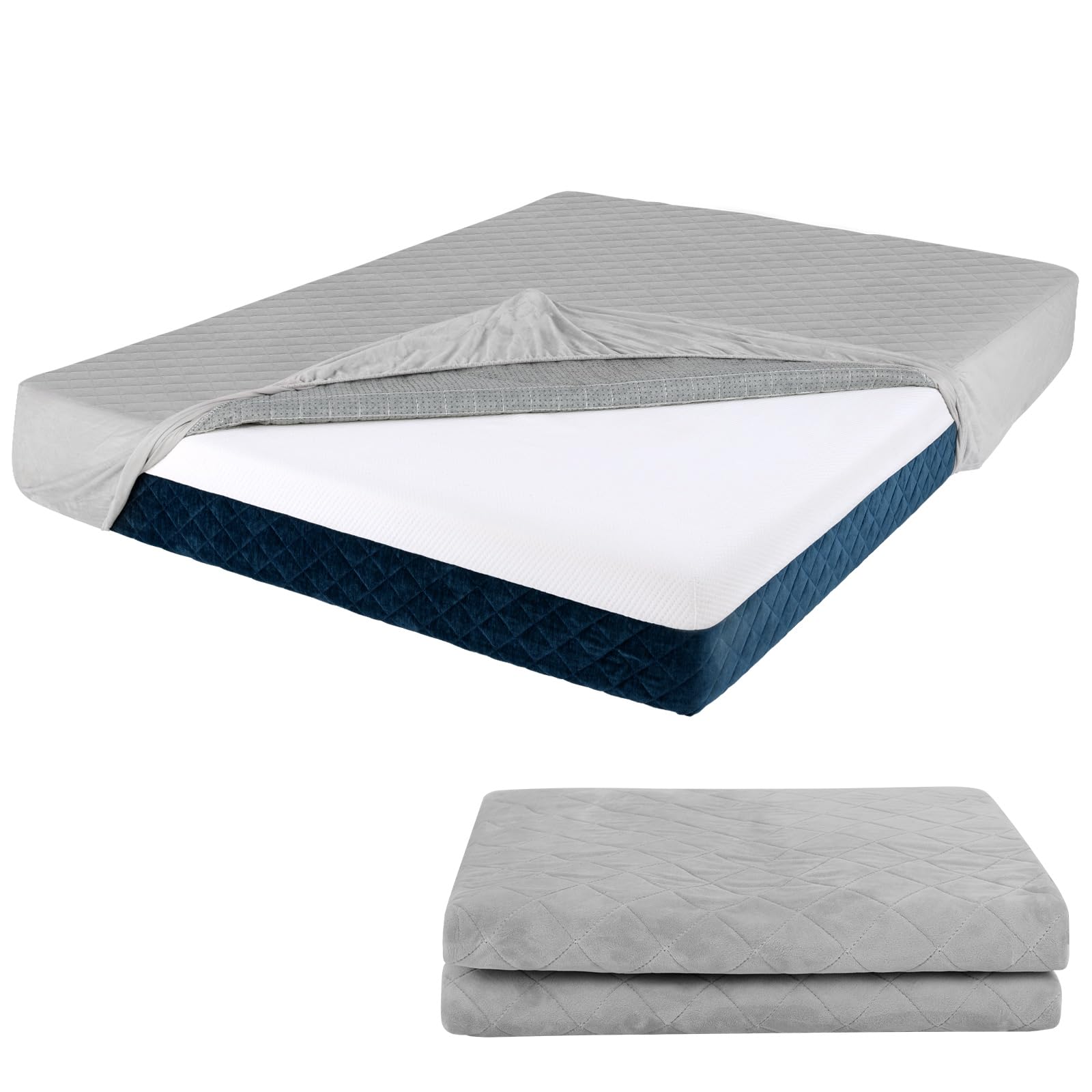 Mattress Topper Cover, Soft Velvet Mattress Protector with Deep Pockets, Elastic Sides & Anti-Slip Bottom