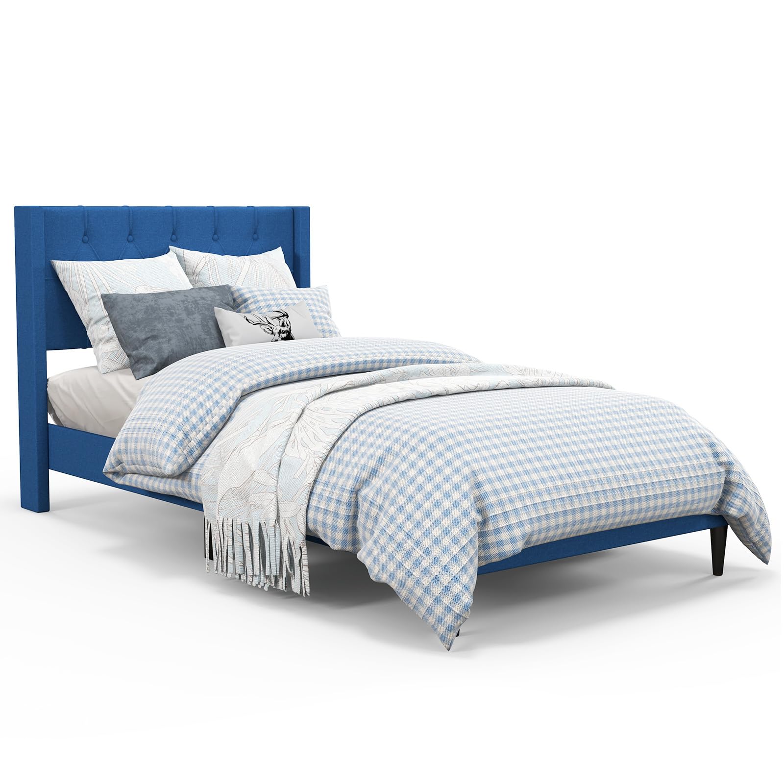 Upholstered Platform Bed with Button Tufted Wingback Headboard
