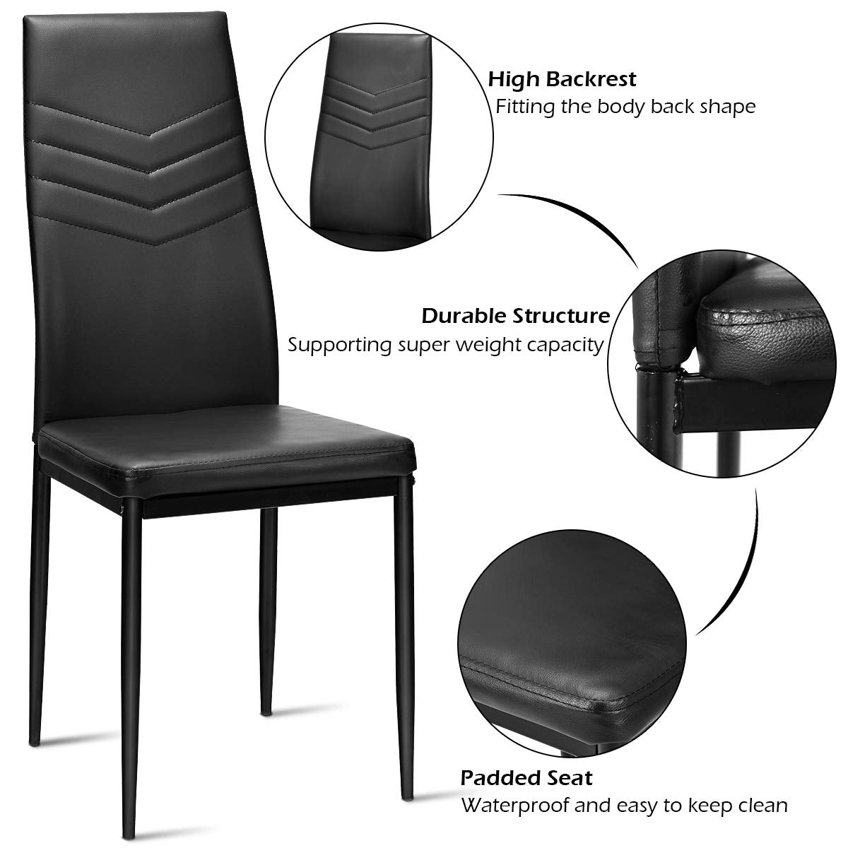 Set of 4 Dining Chairs, High Back Dining Side Chairs w/PVC Leather & Non-Slip Feet Pads