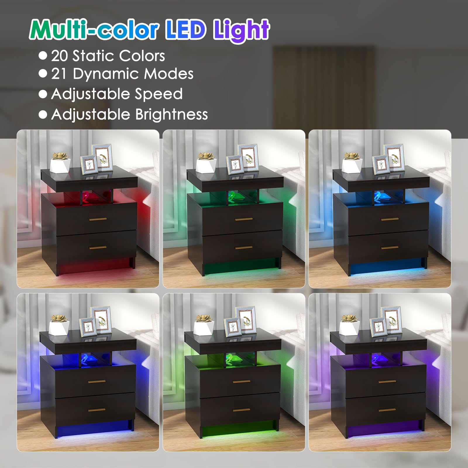 Modern Nightstand with LED Lights（1/2）