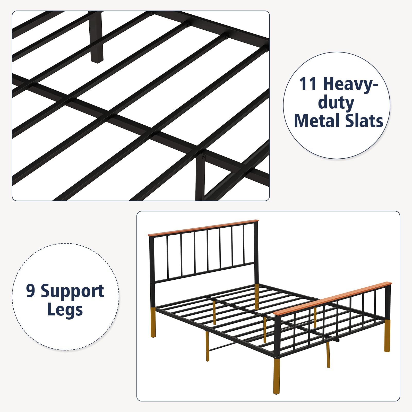 Full/Queen Size Metal Bed Frame with Spindle Headboard & Footboard
