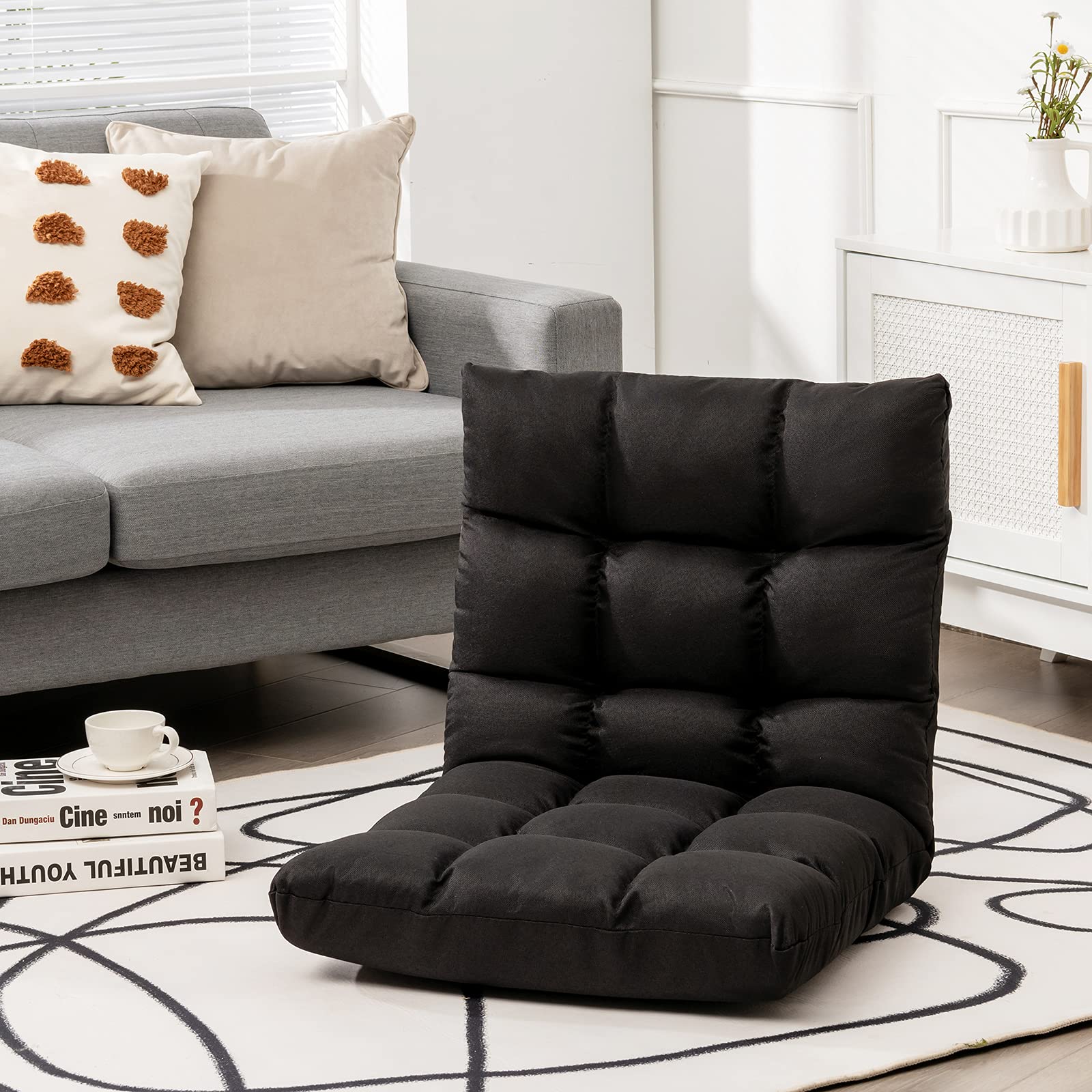 Folding Gaming Floor Chair，Adjustable 14-Position Floor Sofa with Back Support