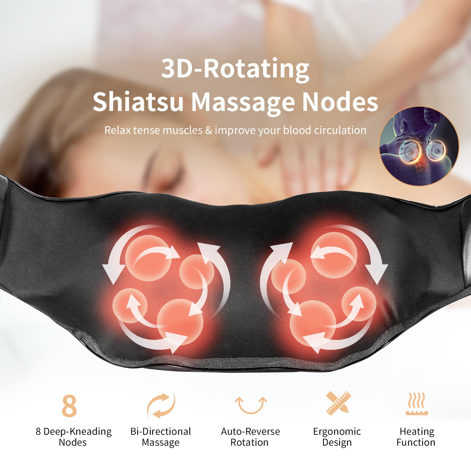 Shiatsu Neck Back and Shoulder Massager w/Heat, Deep Tissue 3D Kneading Massage Pillow
