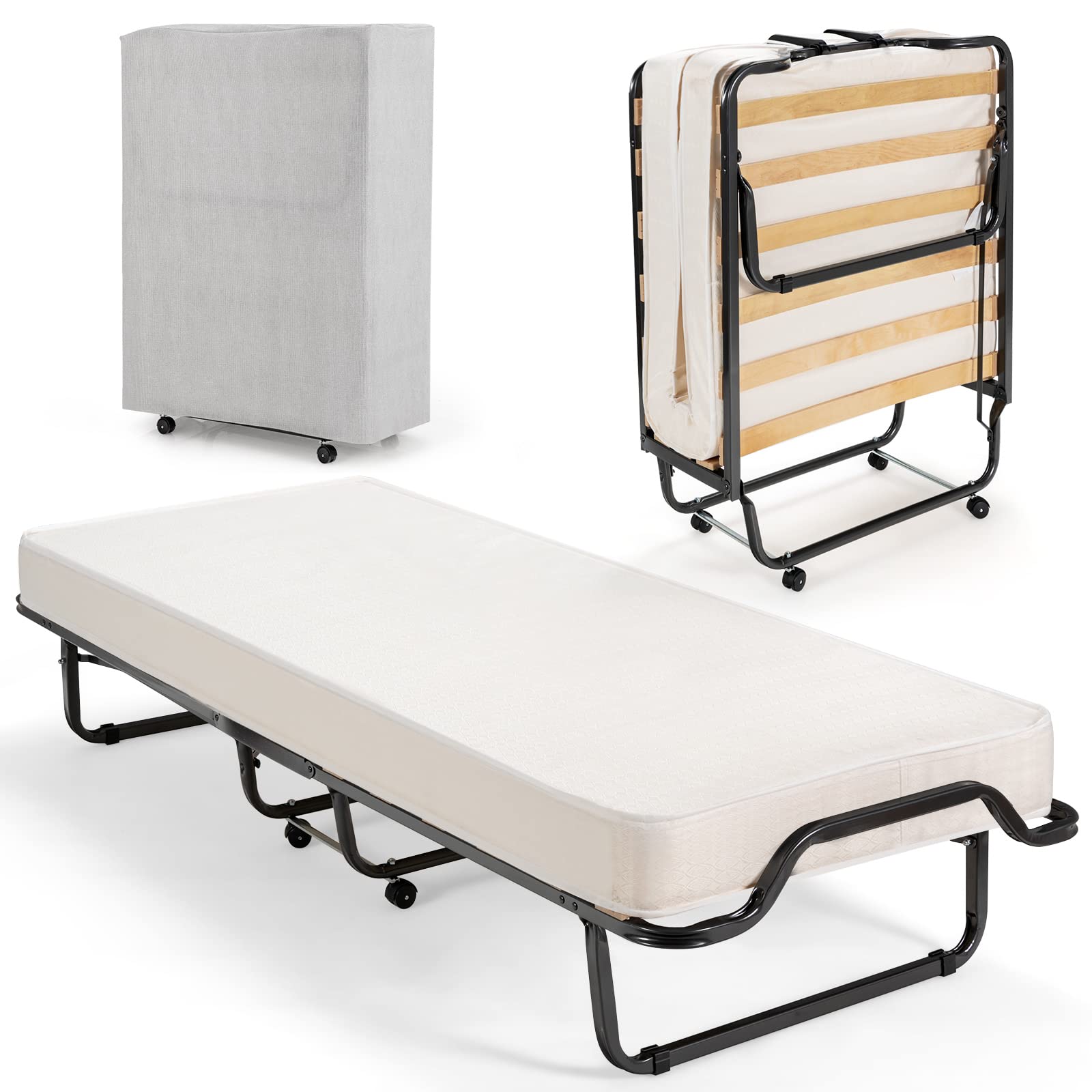 Folding Bed with 4 Inch Mattress, Storage Cover and Memory Foam Mattress