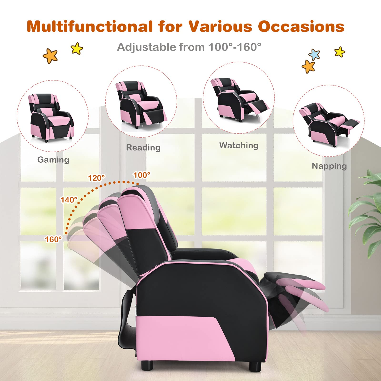 Adjustable Kids Gaming Recliner Chair with Footrest, Headrest & Lumbar Support