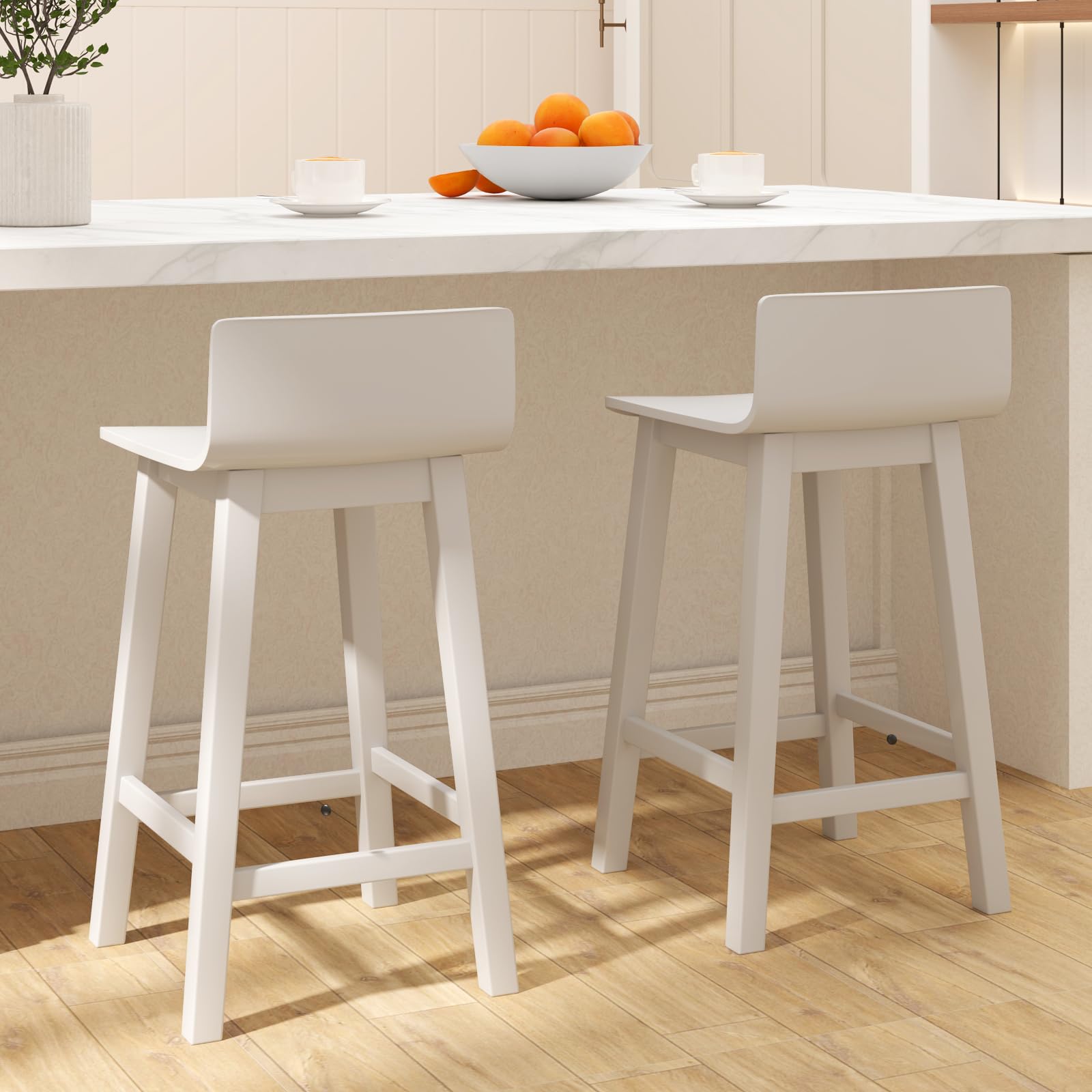 Solid Wood Bar Stools Set of 2/4, Counter Height Chairs with Low Back and Footrest
