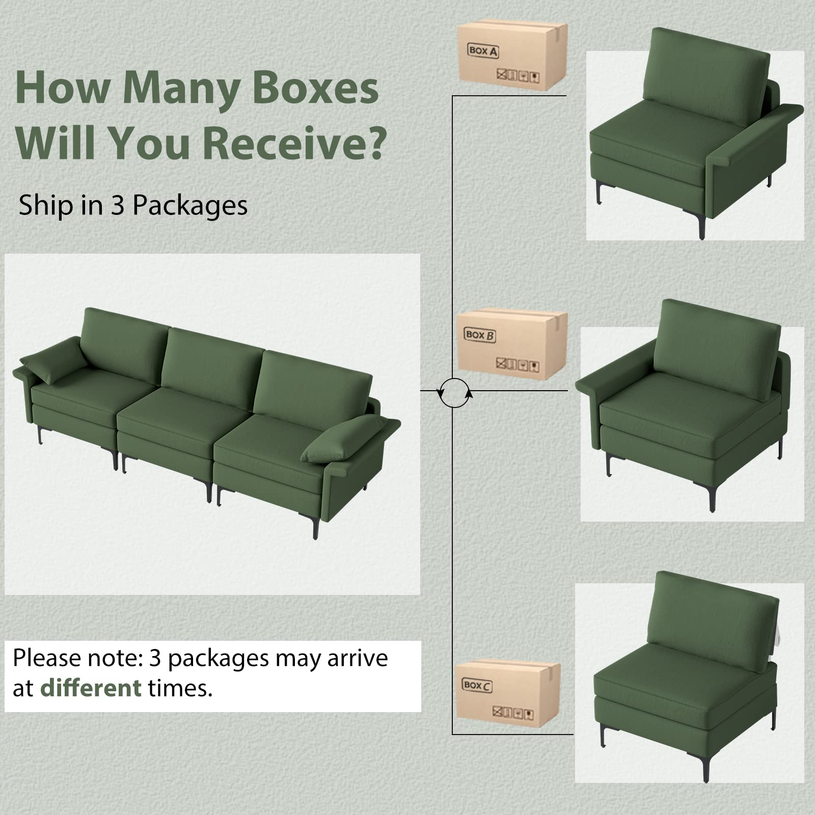 100.5 Inch Large Sectional Sofa, 3 Seat Couch with 3-Hole Outlet & 2 USB Ports