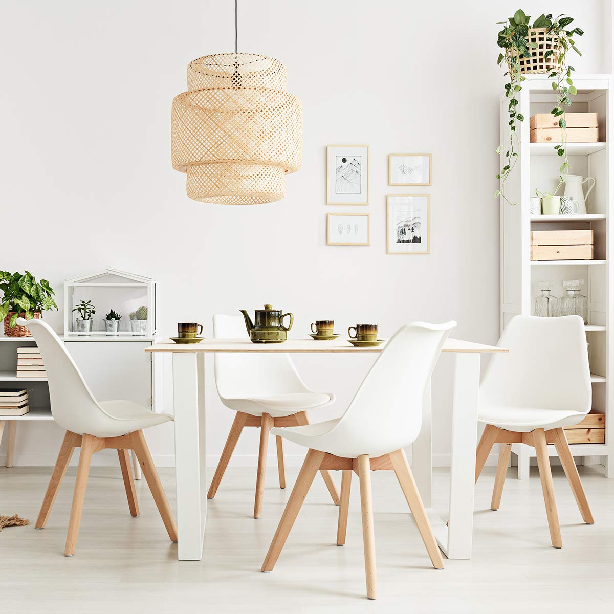 Set of 4 Modern High Backrest Dining Chairs, Elegant Mid Century Side Chairs w/Padded Seat, Solid Wood Legs