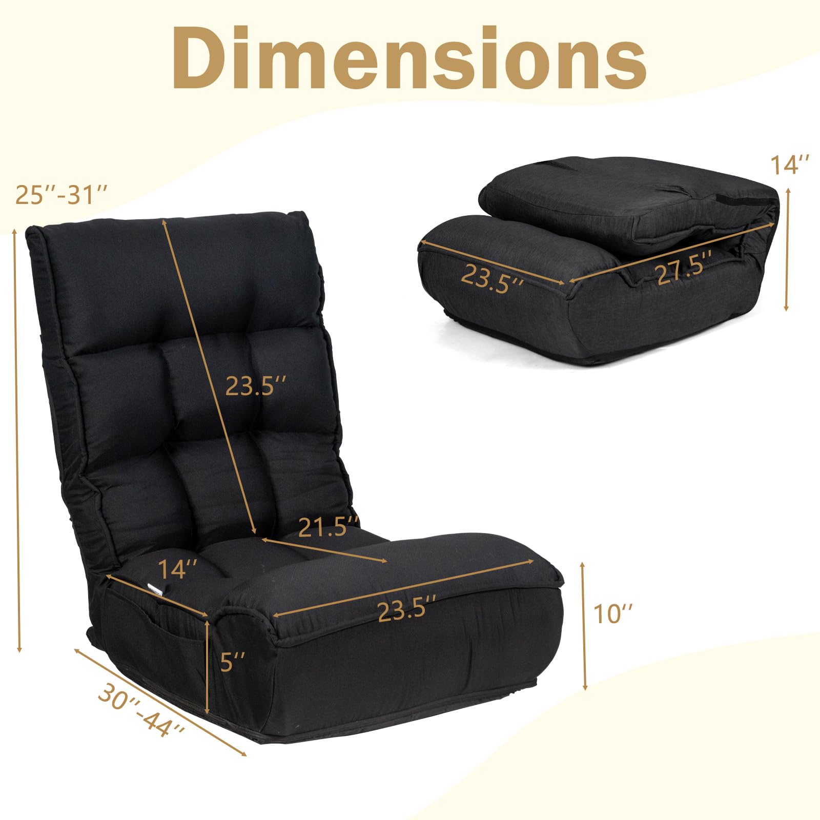  Folding Floor Lounge Chair with 5-Position Adjustable Head & 4-Position Adjustable Backrest