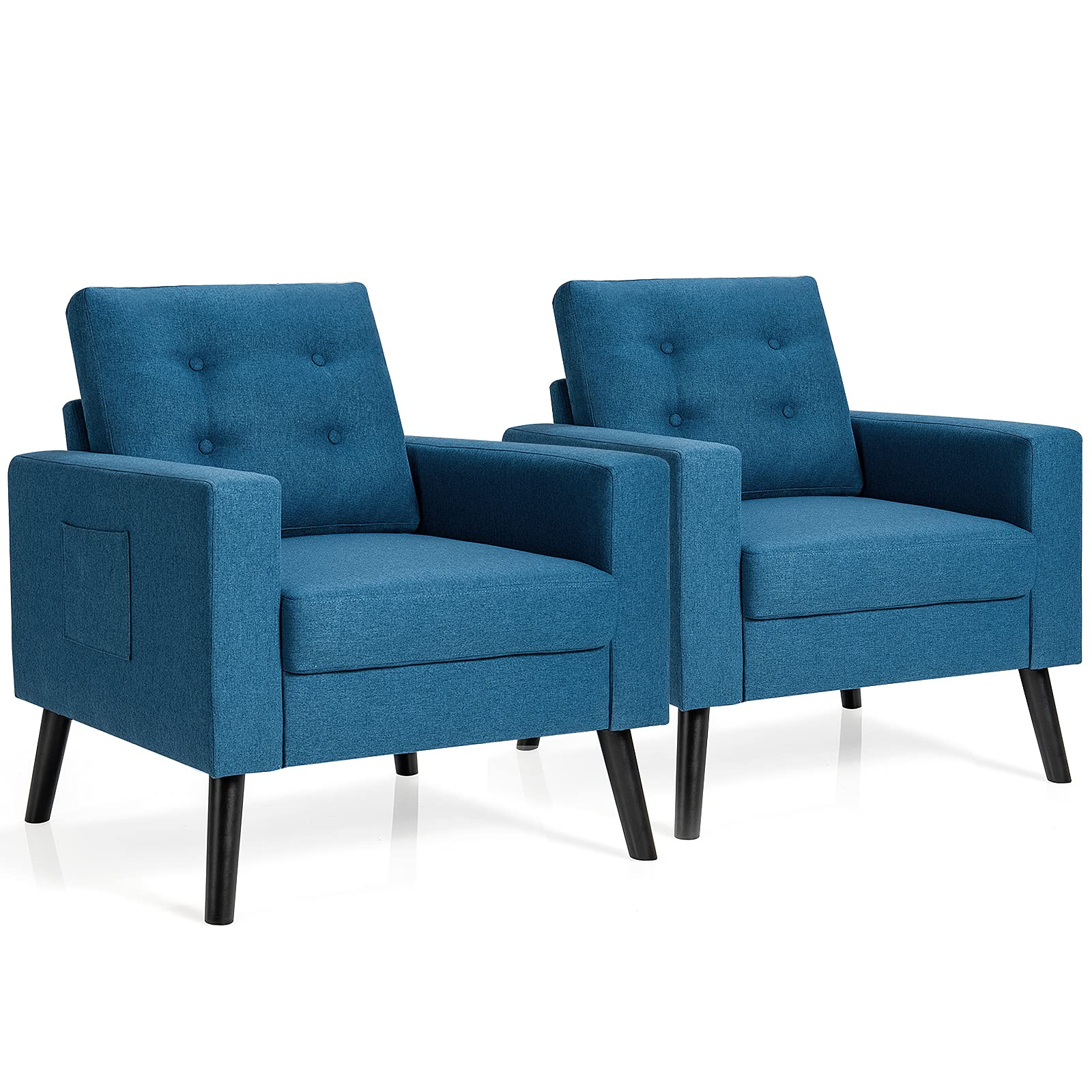 Modern Accent Chair, Mid-Century Upholstered Armchair Club Chair with Rubber Wood Legs