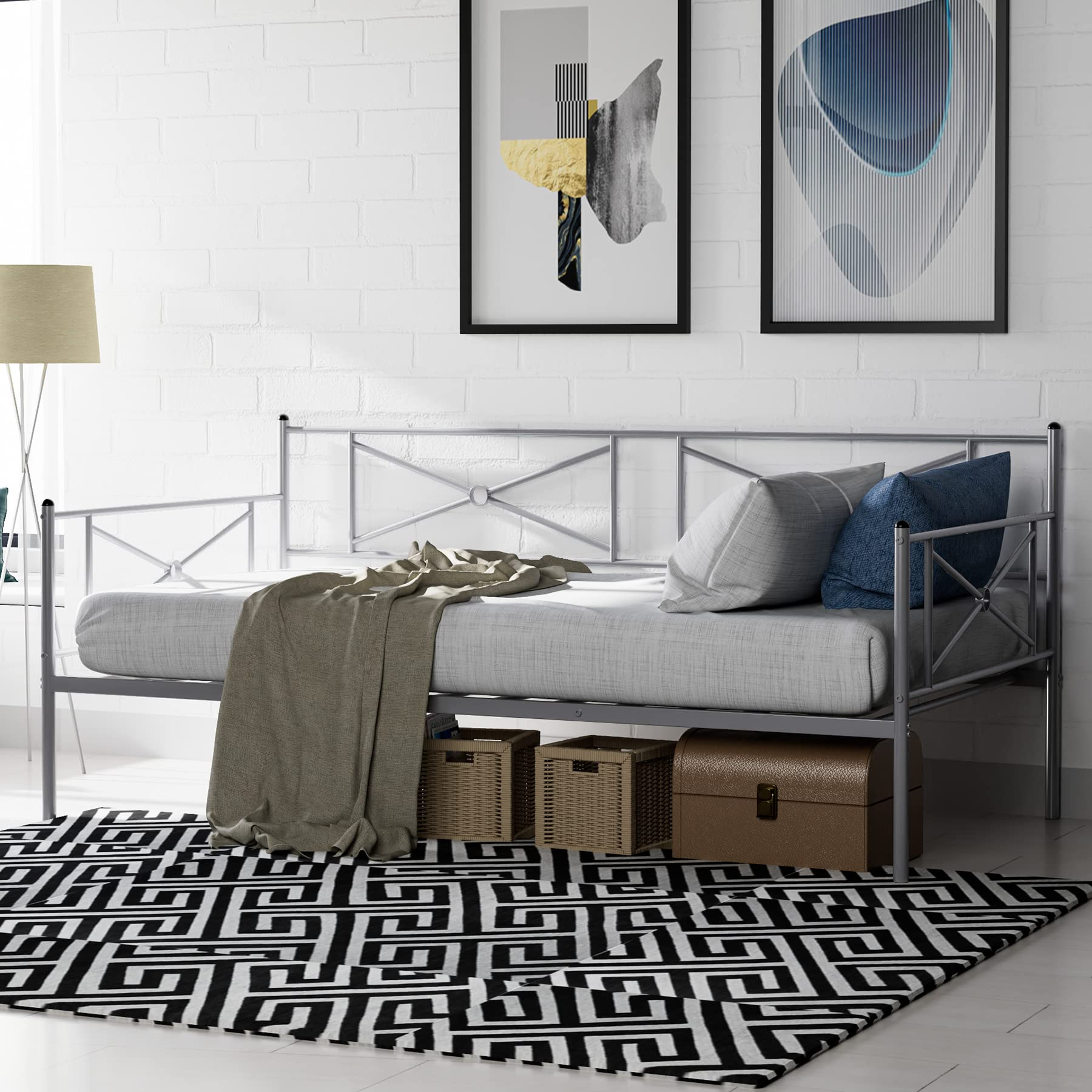 Twin Size Metal Daybed, Multifunctional Sofa Guest Bed with Headboard
