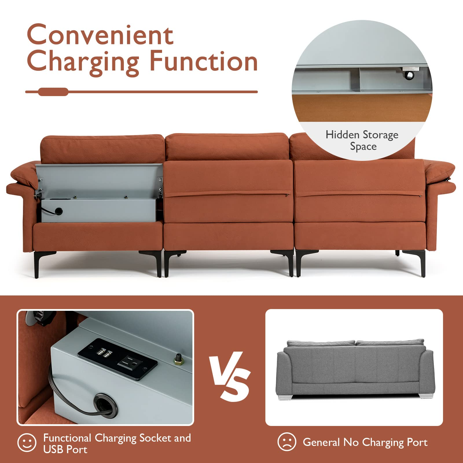 100.5 Inch Convertible L-Shaped Sectional Sofa Couch, 3-Seat Sofa with Reversible Chaise Lounge