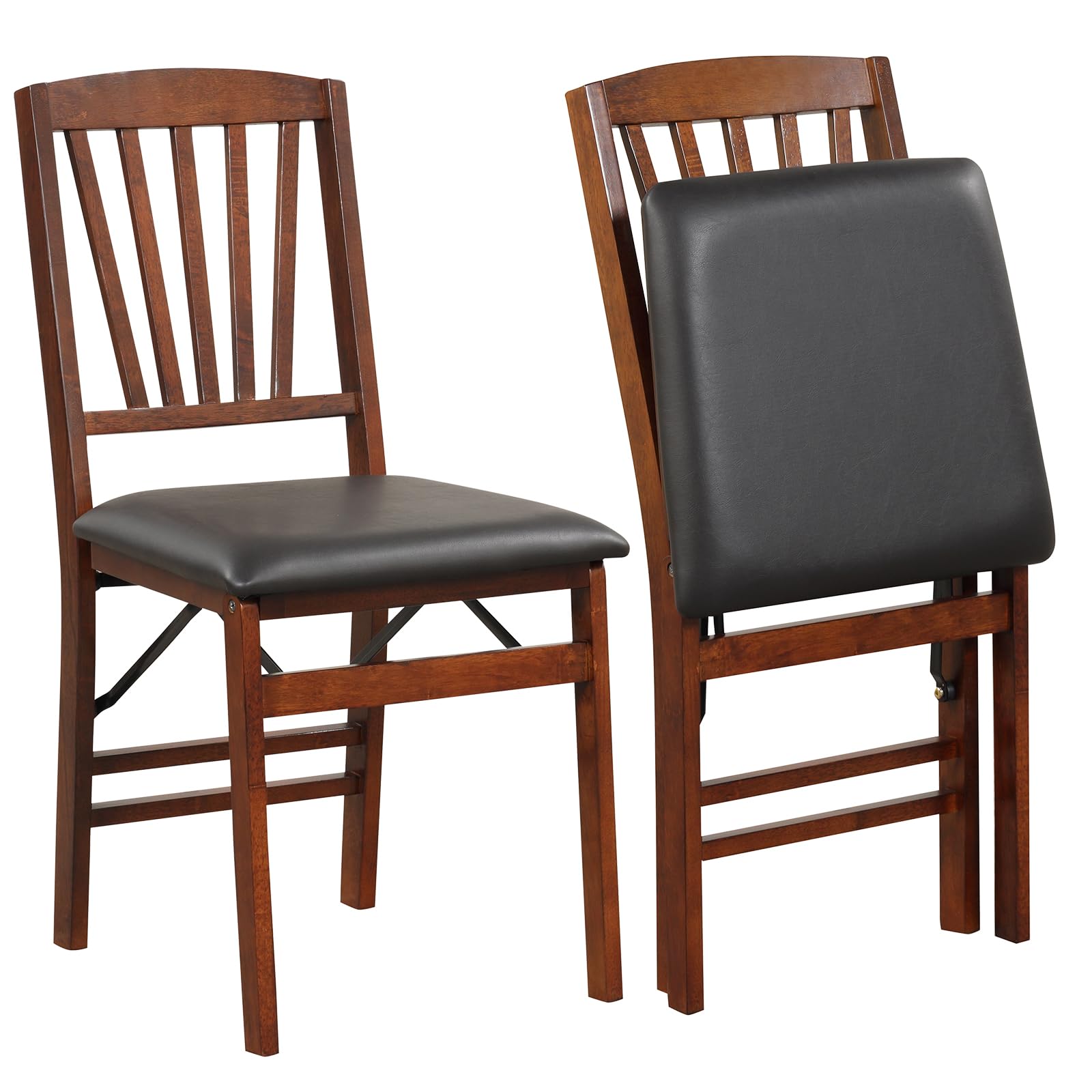 Folding Dining Chairs Set of 2/4, Foldable Wood Chairs with PVC Padded Seat & High Backrest