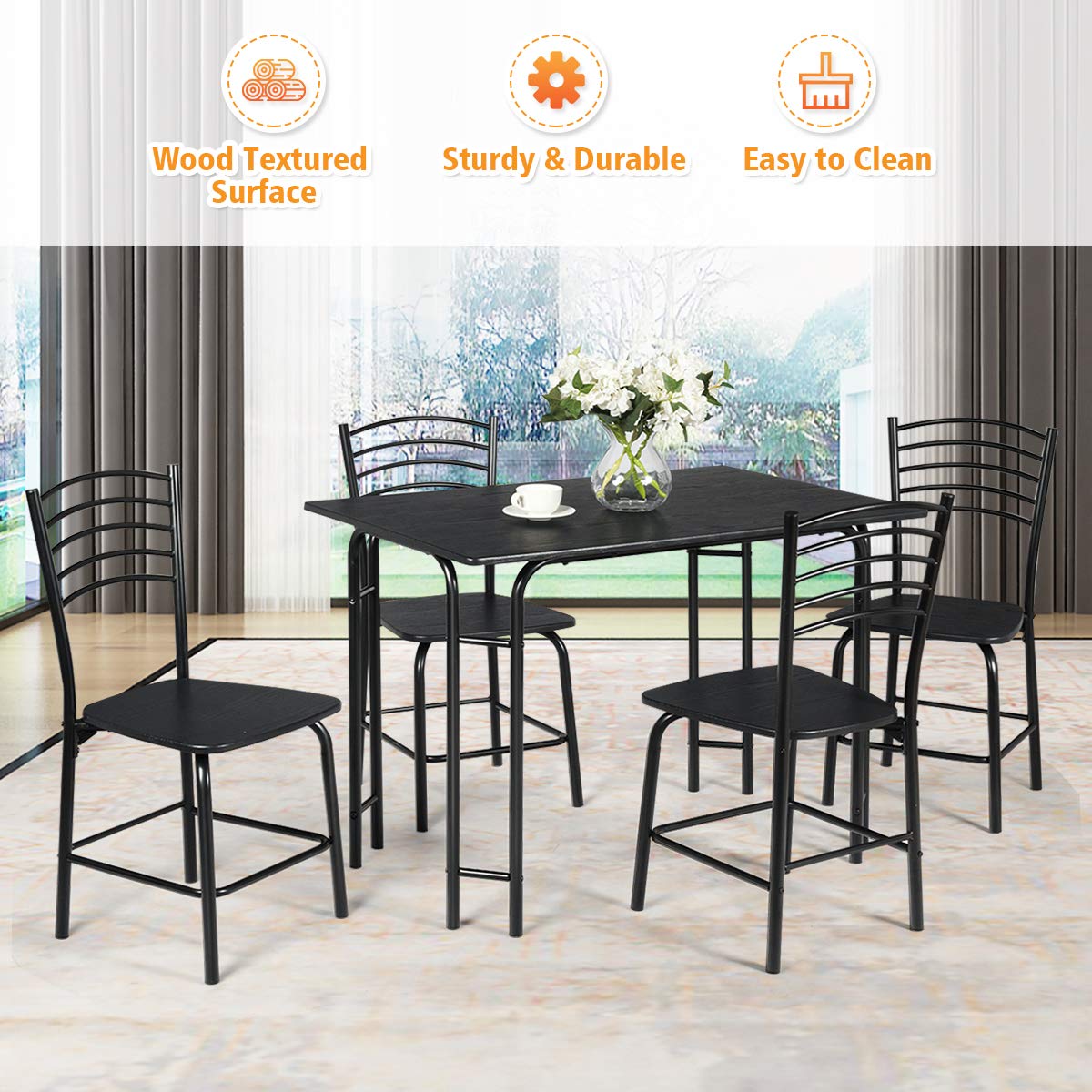 5 Piece Dining Set, Home Kitchen Table and 4 Chairs with Metal Legs