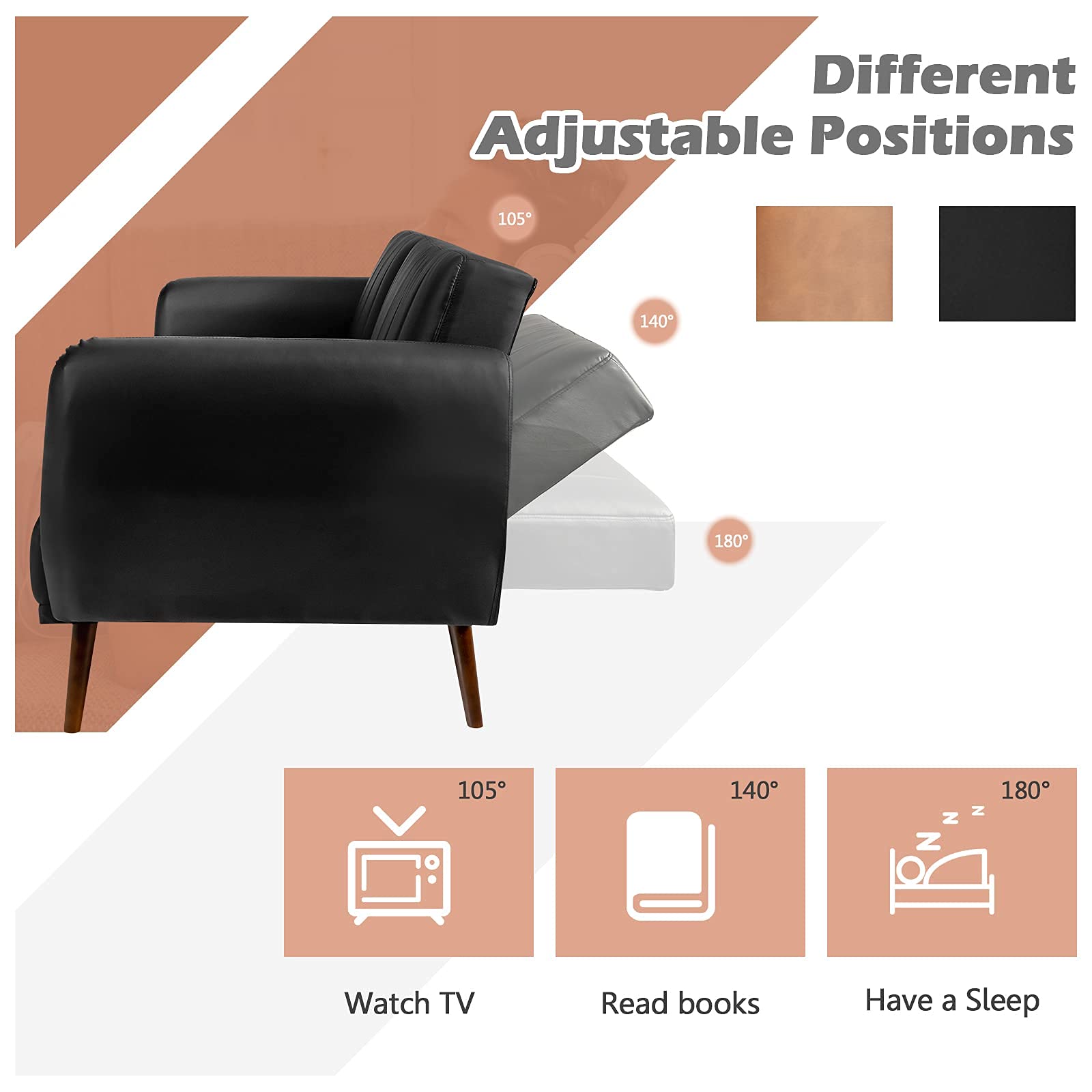 3 Seat Convertible Futon Sofa with High-Density Sponge & Adjustable Backrest