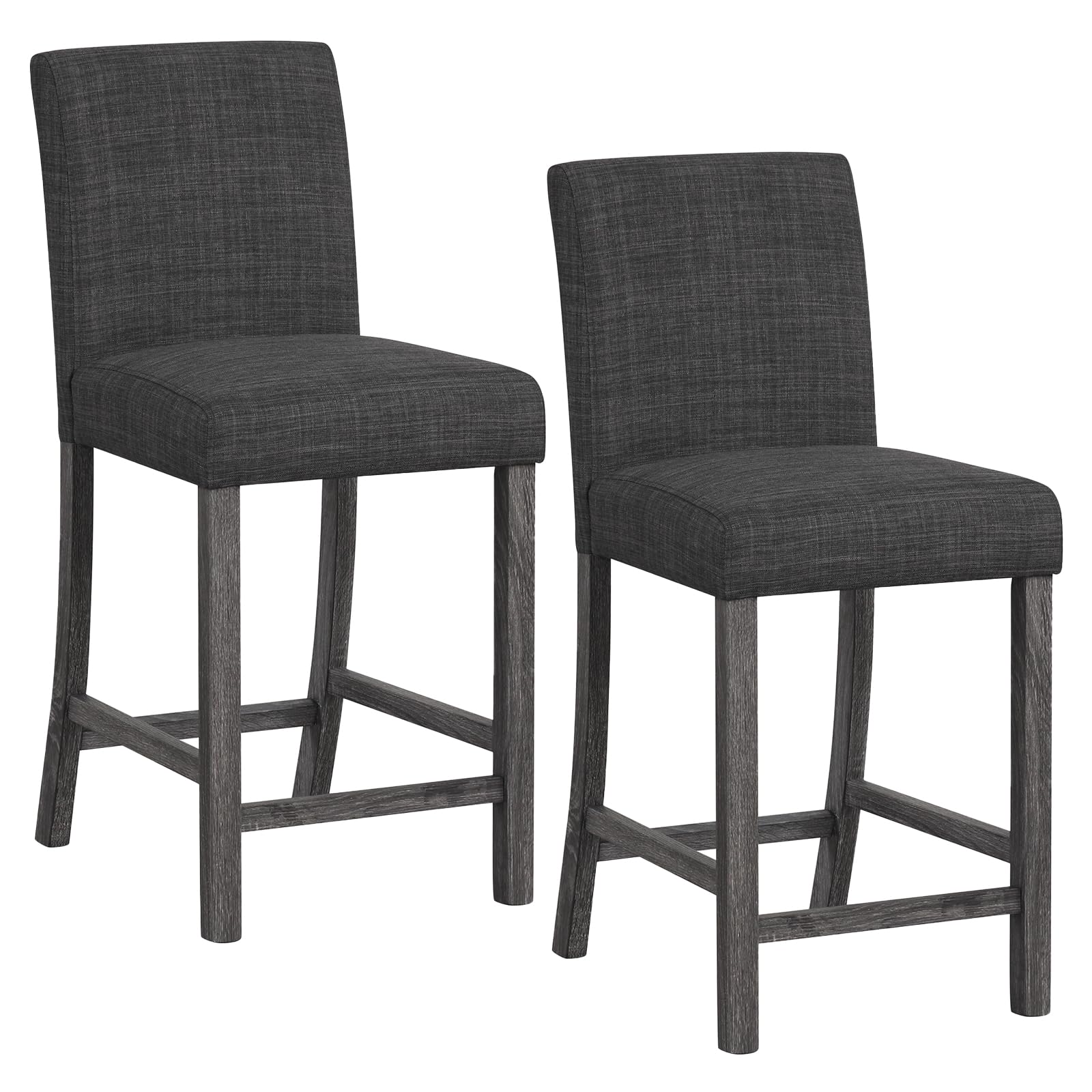 Upholstered Counter Height Bar Stools Set of 2/4 with Ergonomic Backrest, Solid Wood Frame